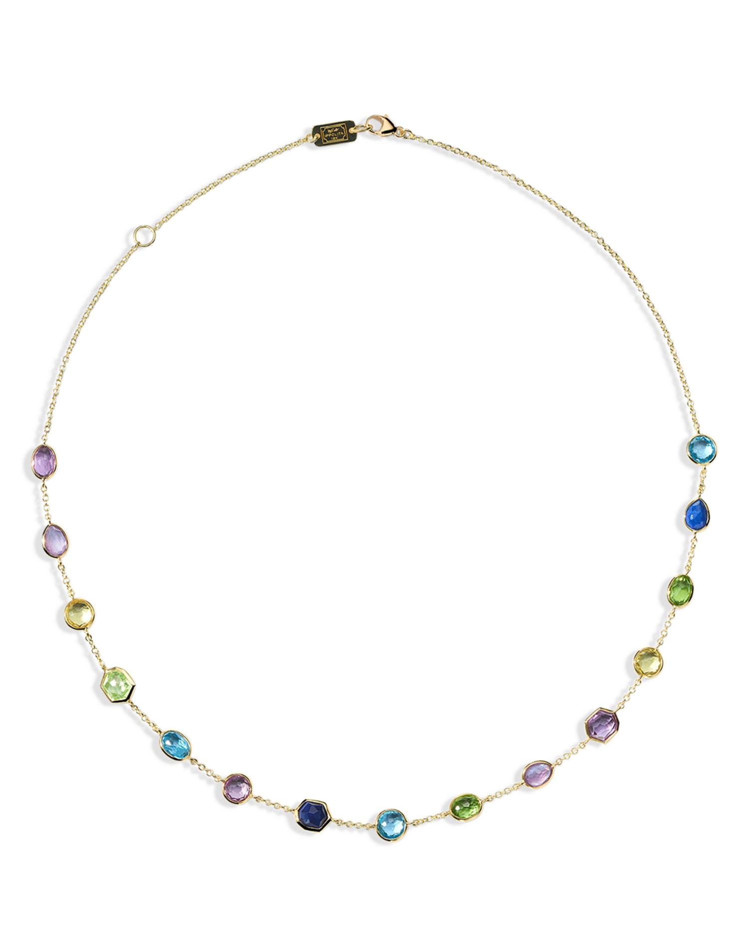18K Yellow Gold Rock Candy® Multi Gemstone Station Collar Necklace, 16-18'