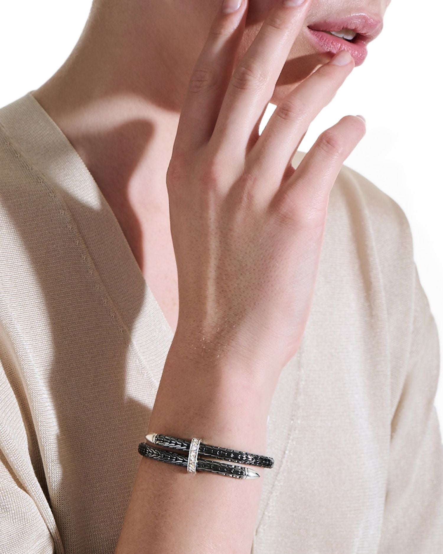 Sterling Silver Classic Chain Diamond Pavé Bypass Cuff Bracelet
