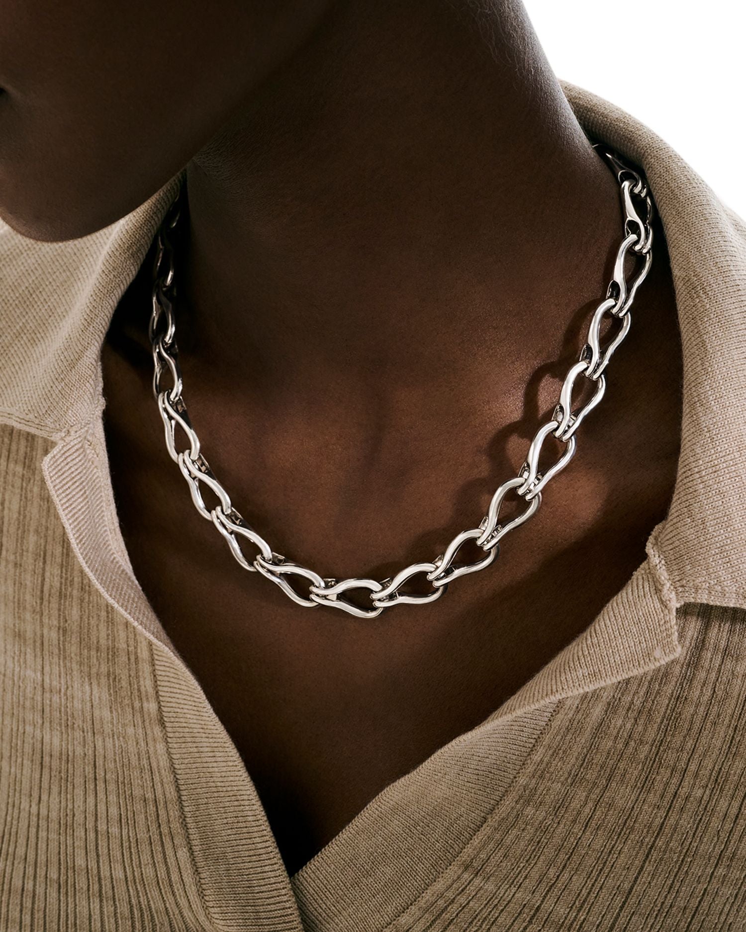 Sterling Silver Open Link Collar Necklace, 18'