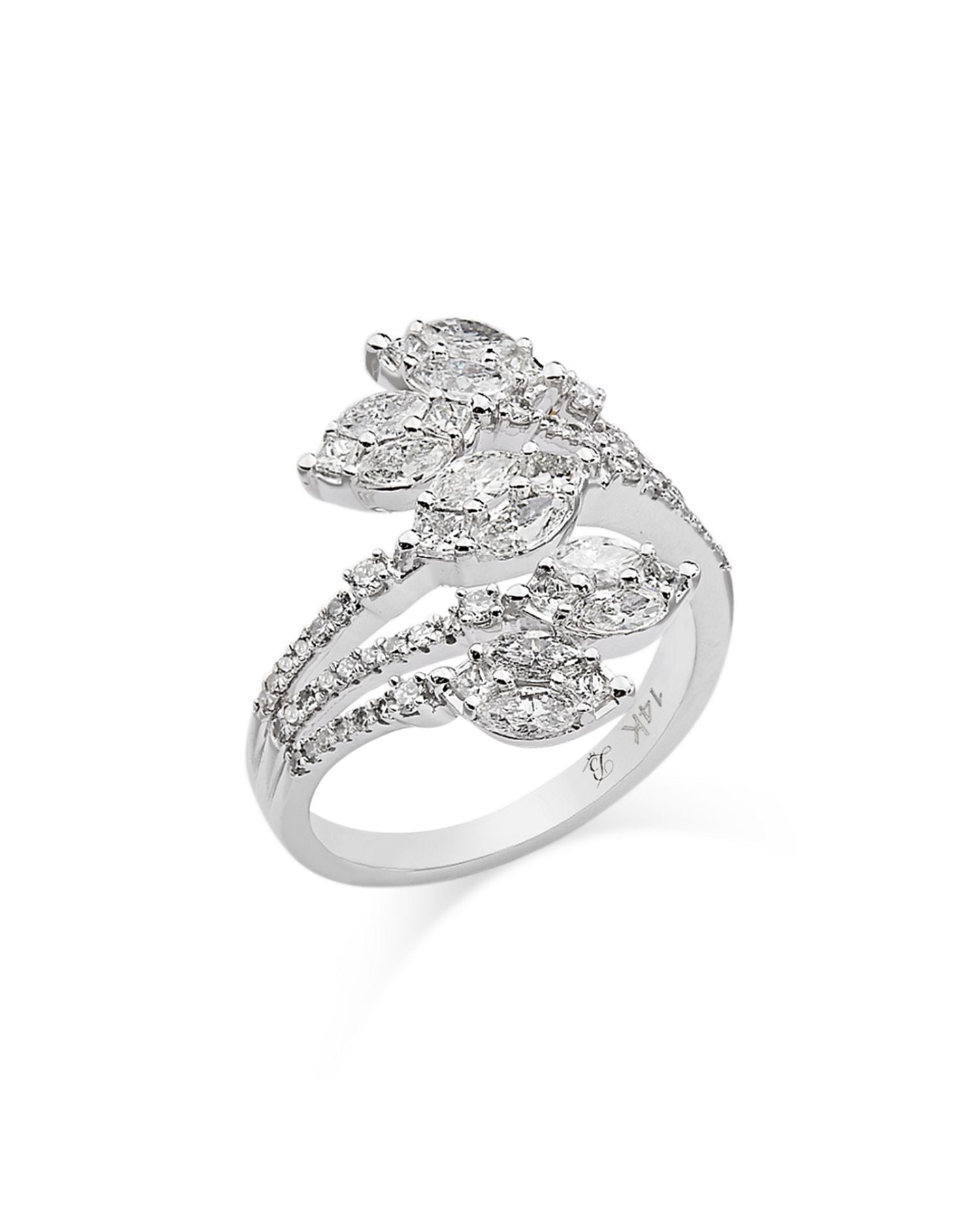 Diamond Multi Cut Bypass Ring in 14K White Gold, 1.50 ct. t.w.