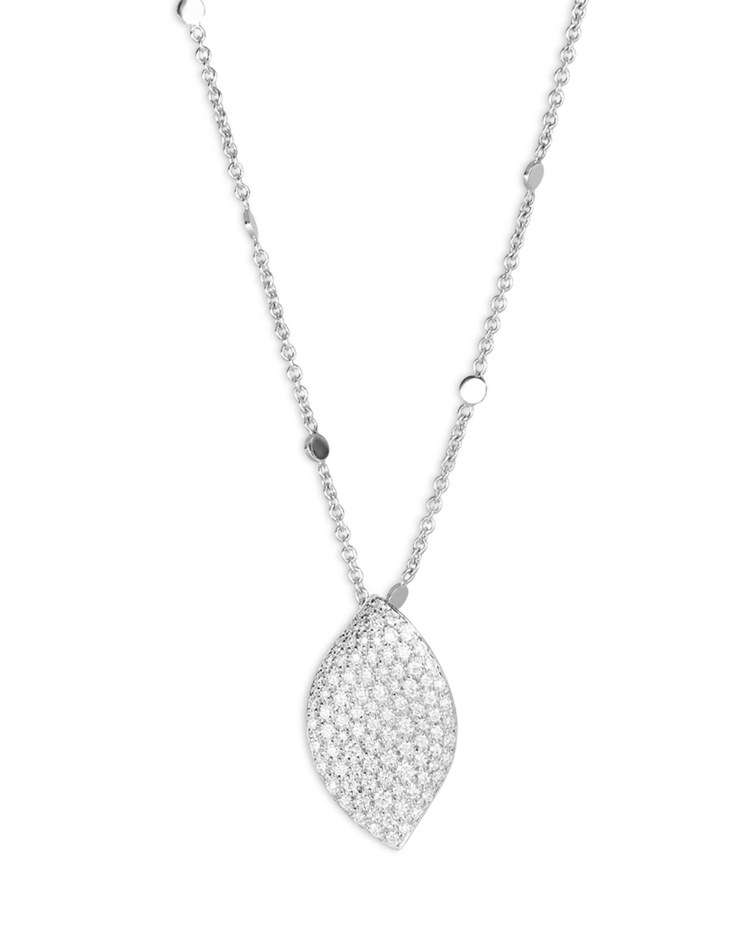 18K White Gold Aleluia Diamond Pavé Leaf Pendant Necklace, 17.3'