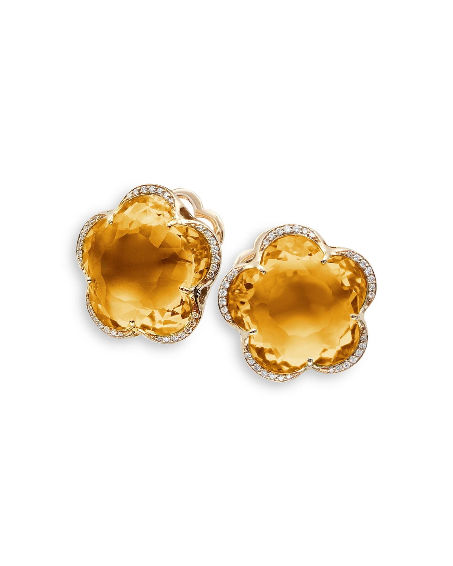 18K Rose Gold Bon Ton Citrine & Diamond Flower Stud Earrings