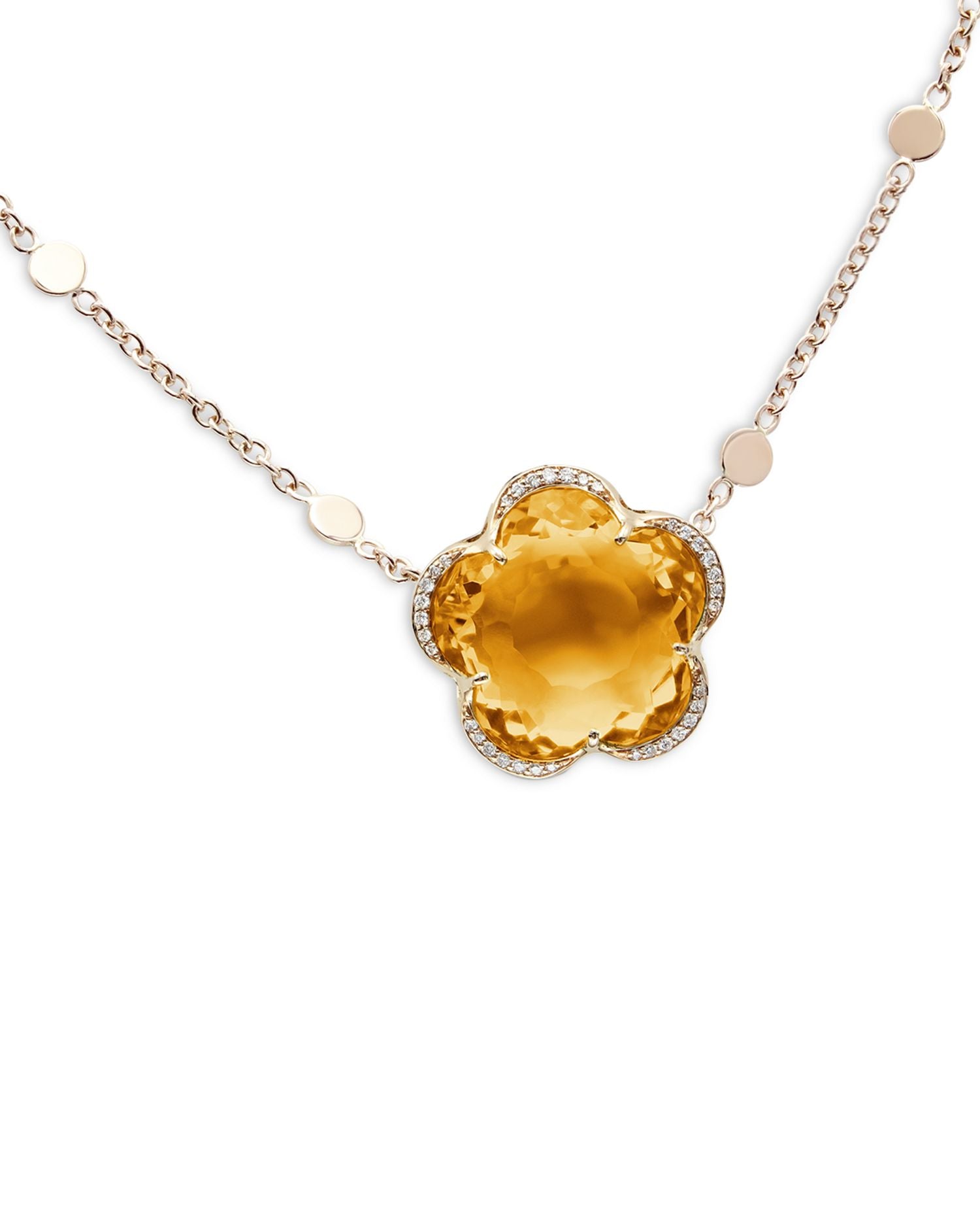 18K Rose Gold Bon Ton Citrine & Diamond Flower Pendant Necklace, 17.2'