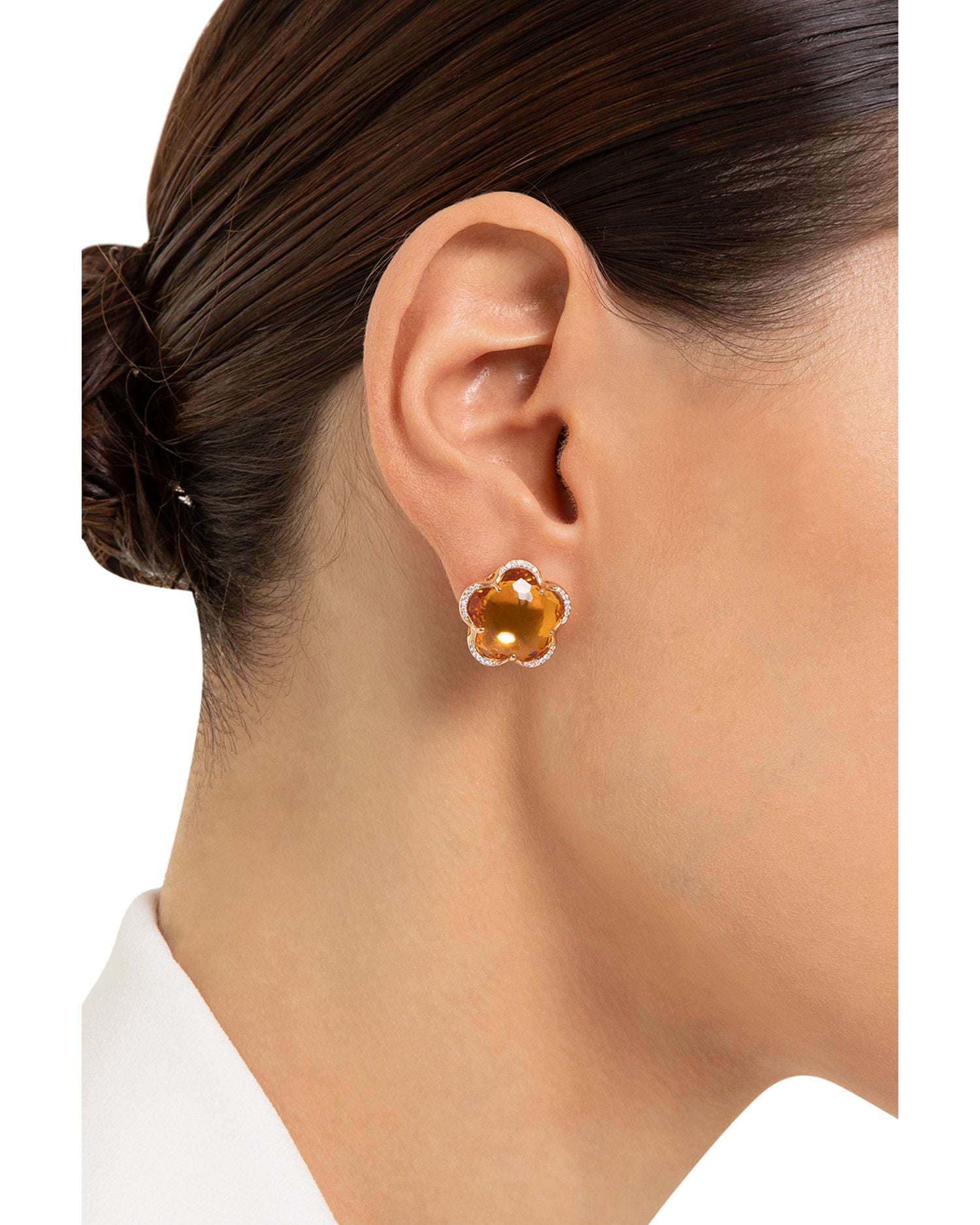 18K Rose Gold Bon Ton Citrine & Diamond Flower Stud Earrings