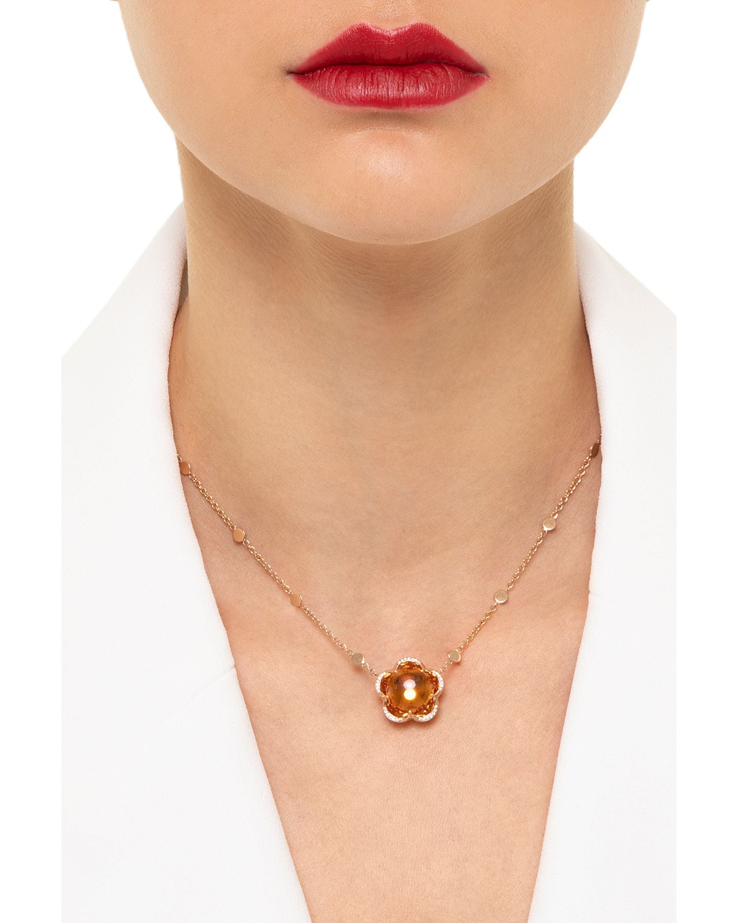 18K Rose Gold Bon Ton Citrine & Diamond Flower Pendant Necklace, 17.2'