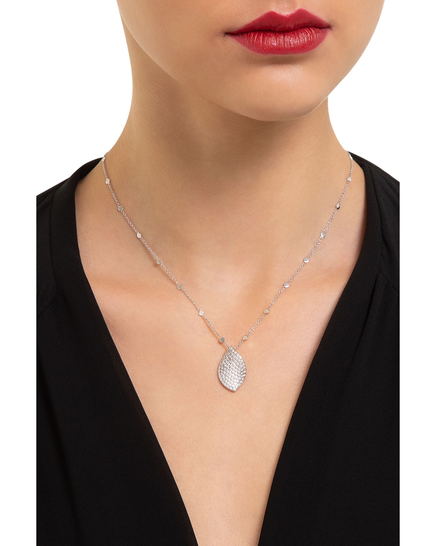 18K White Gold Aleluia Diamond Pavé Leaf Pendant Necklace, 17.3'