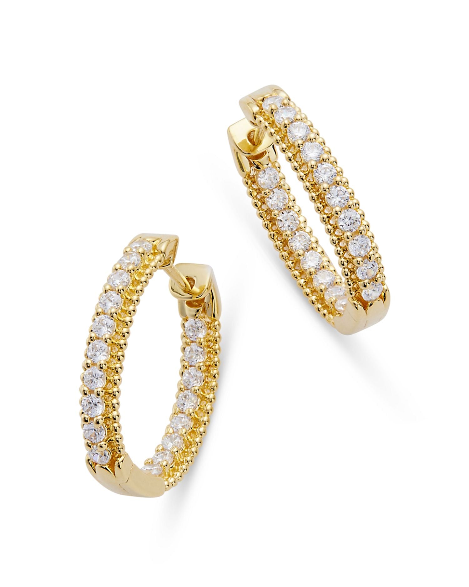 Diamond Oval Inside Out Small Hoop Earrings in 14K Yellow Gold, 1.0 ct. t.w.