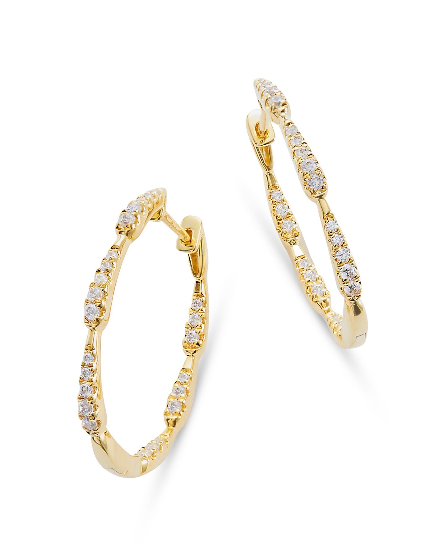 Diamond Oval Inside Out Medium Hoop Earrings in 14K Yellow Gold, 0.50 ct. t.w.