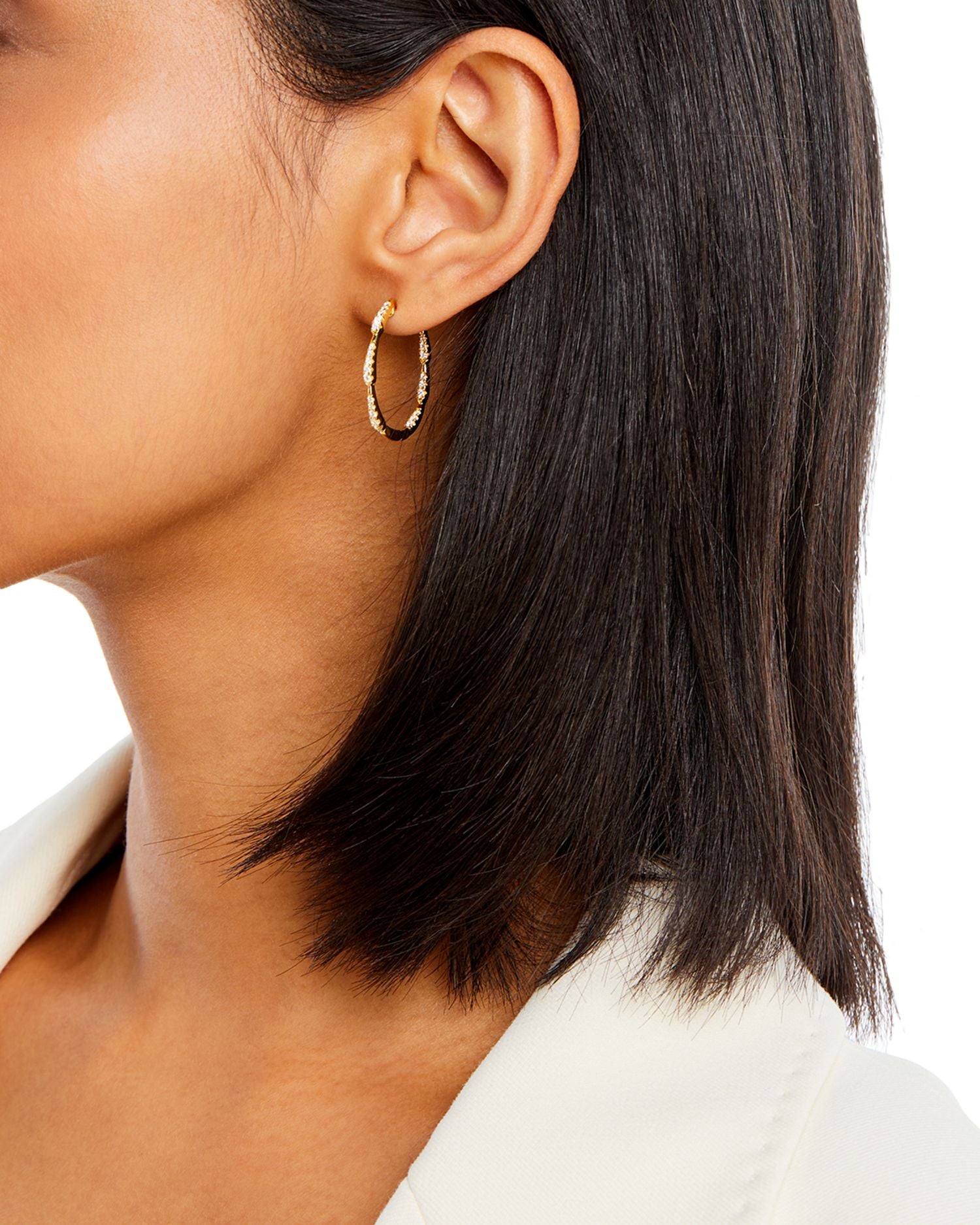 Diamond Oval Inside Out Medium Hoop Earrings in 14K Yellow Gold, 0.50 ct. t.w.