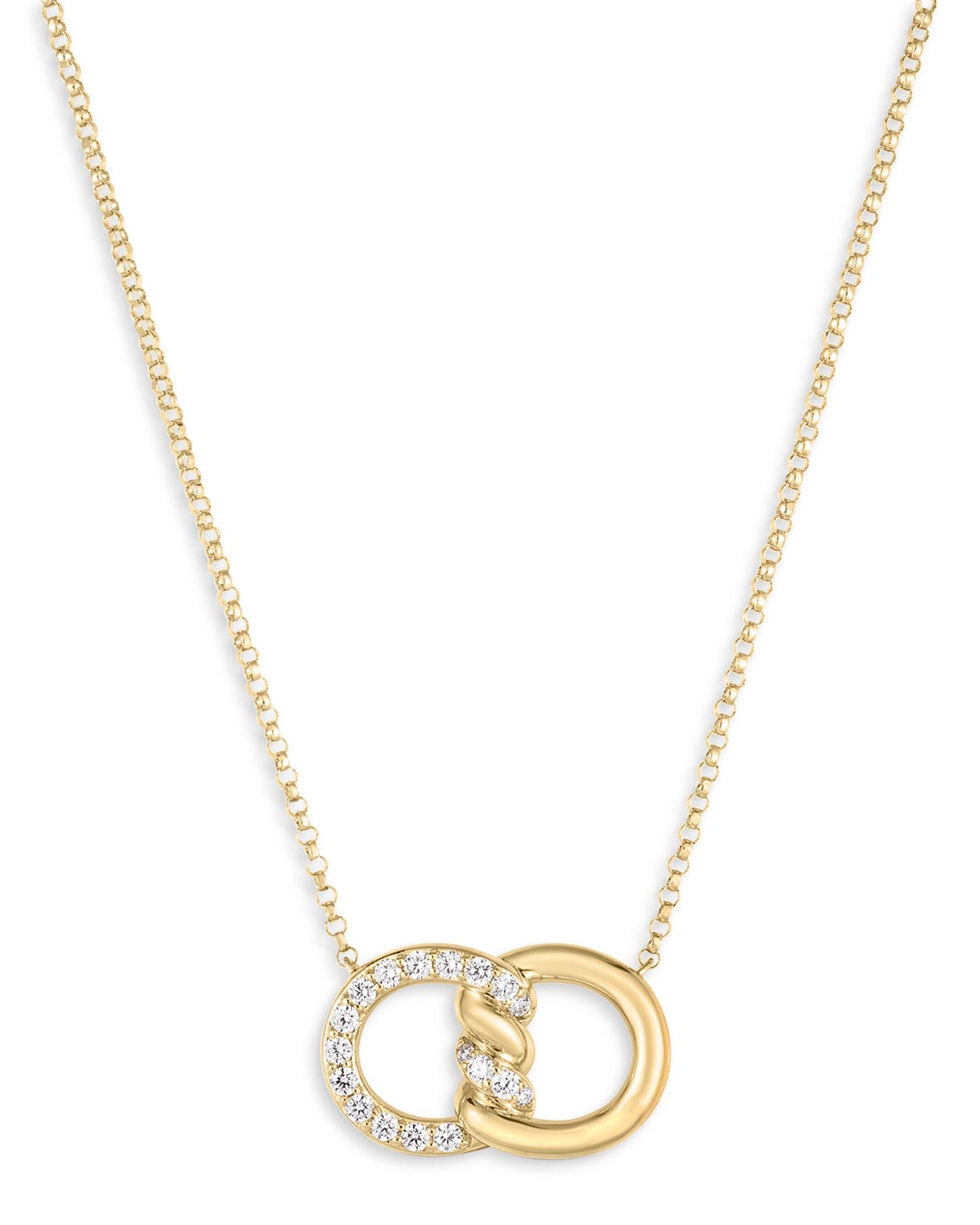 18K Yellow Gold Cialoma Diamond Intertwined Circle Pendant Necklace, 16-18'