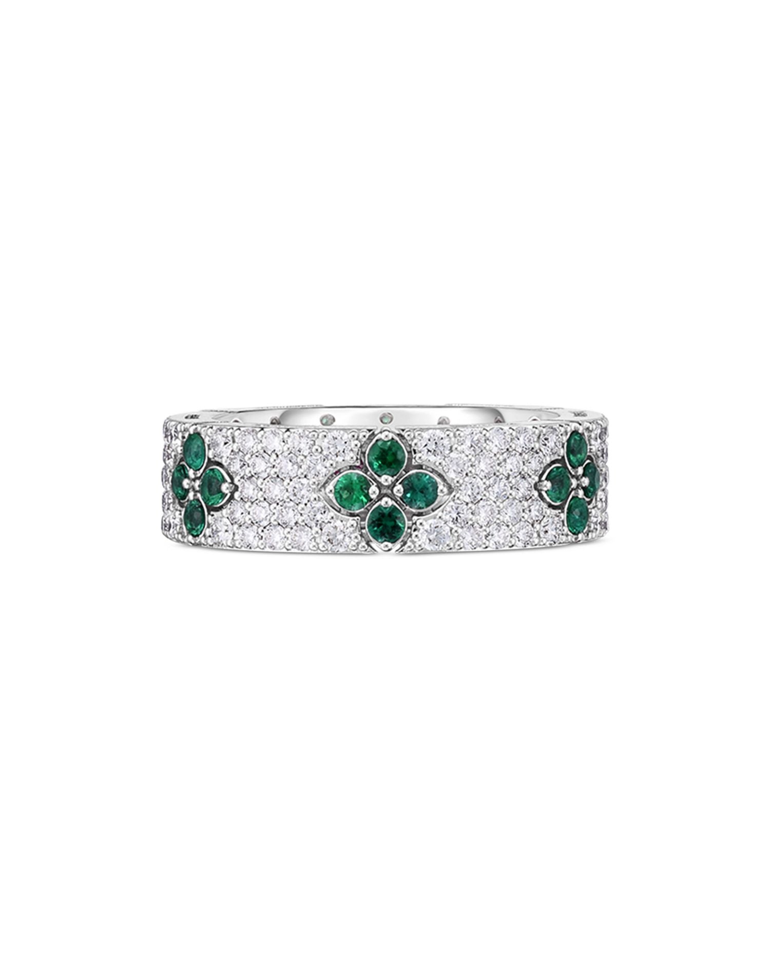 18K White Gold Love in Verona Emerald & Diamond Pavé Flower Ring