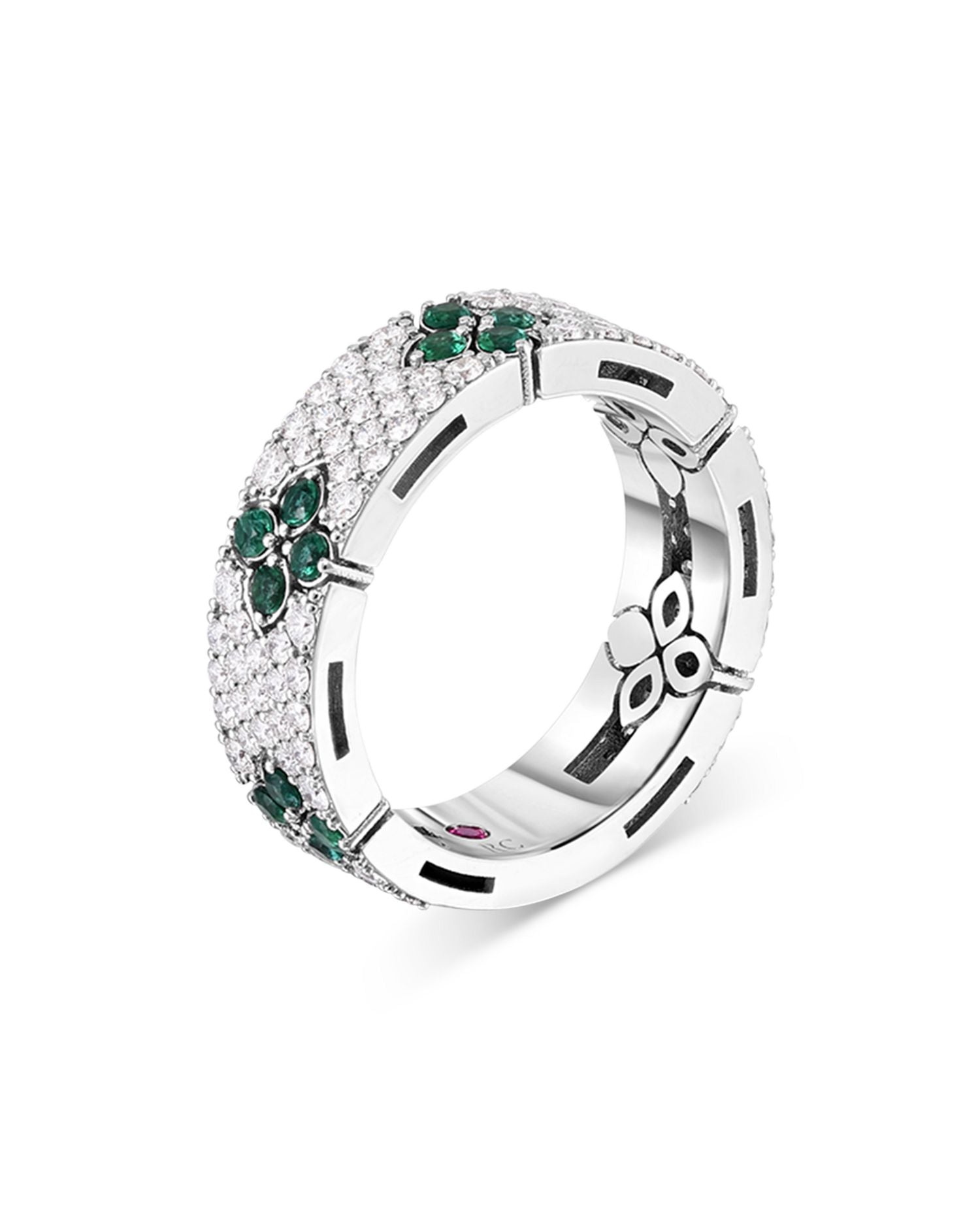 18K White Gold Love in Verona Emerald & Diamond Pavé Flower Ring