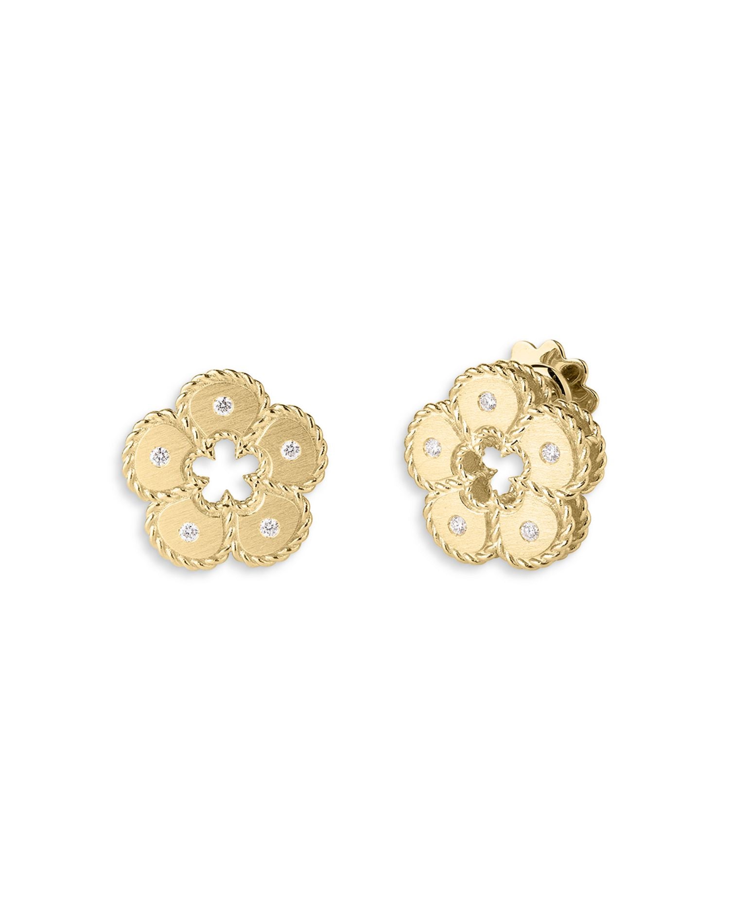 18K Yellow Gold Daisy Diamond Flower Stud Earrings - Exclusive