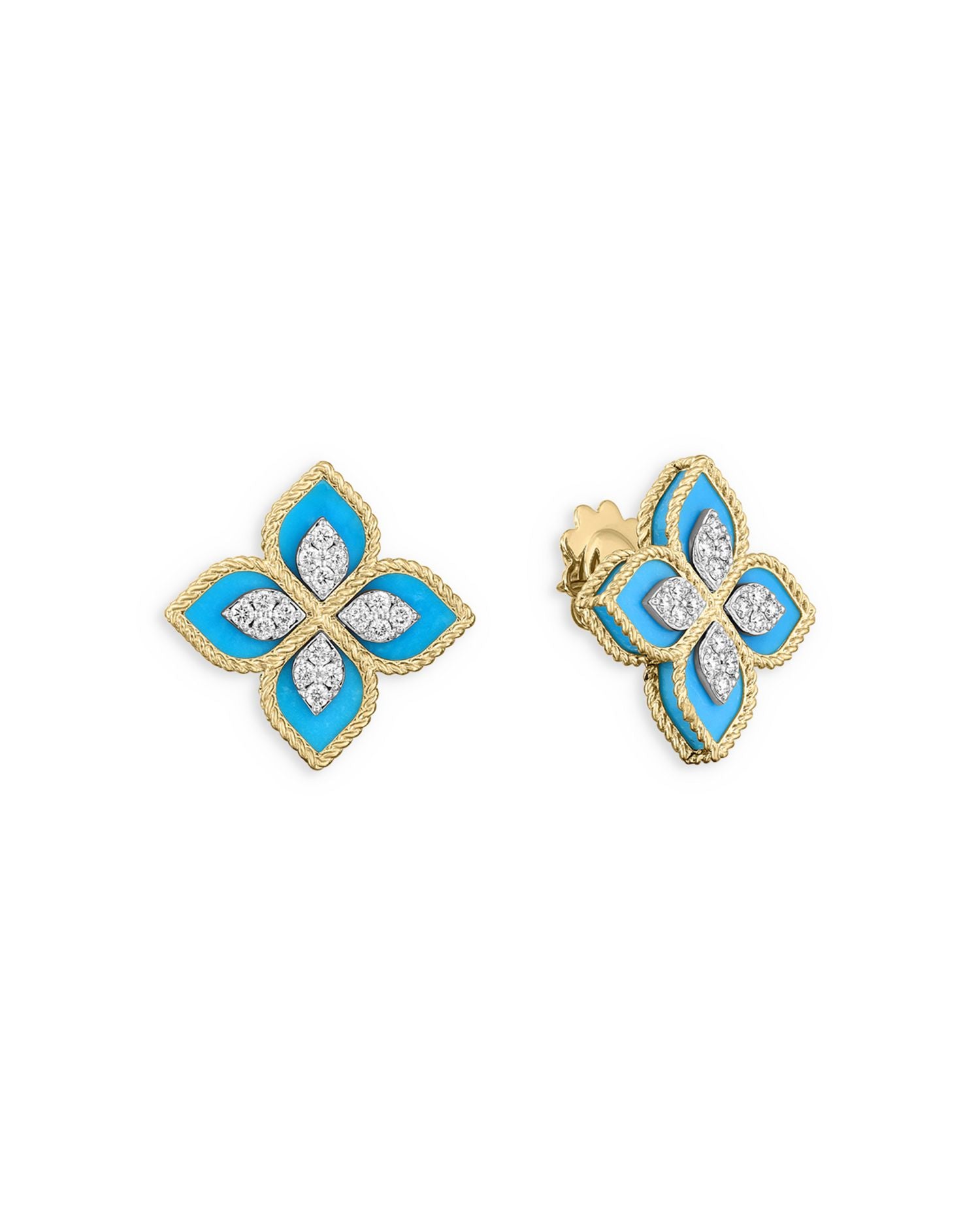 18K Yellow Gold Venetian Princess Diamond (0.35 ct. t.w.) & Turquoise (5.8 ct. t.w) Earrings