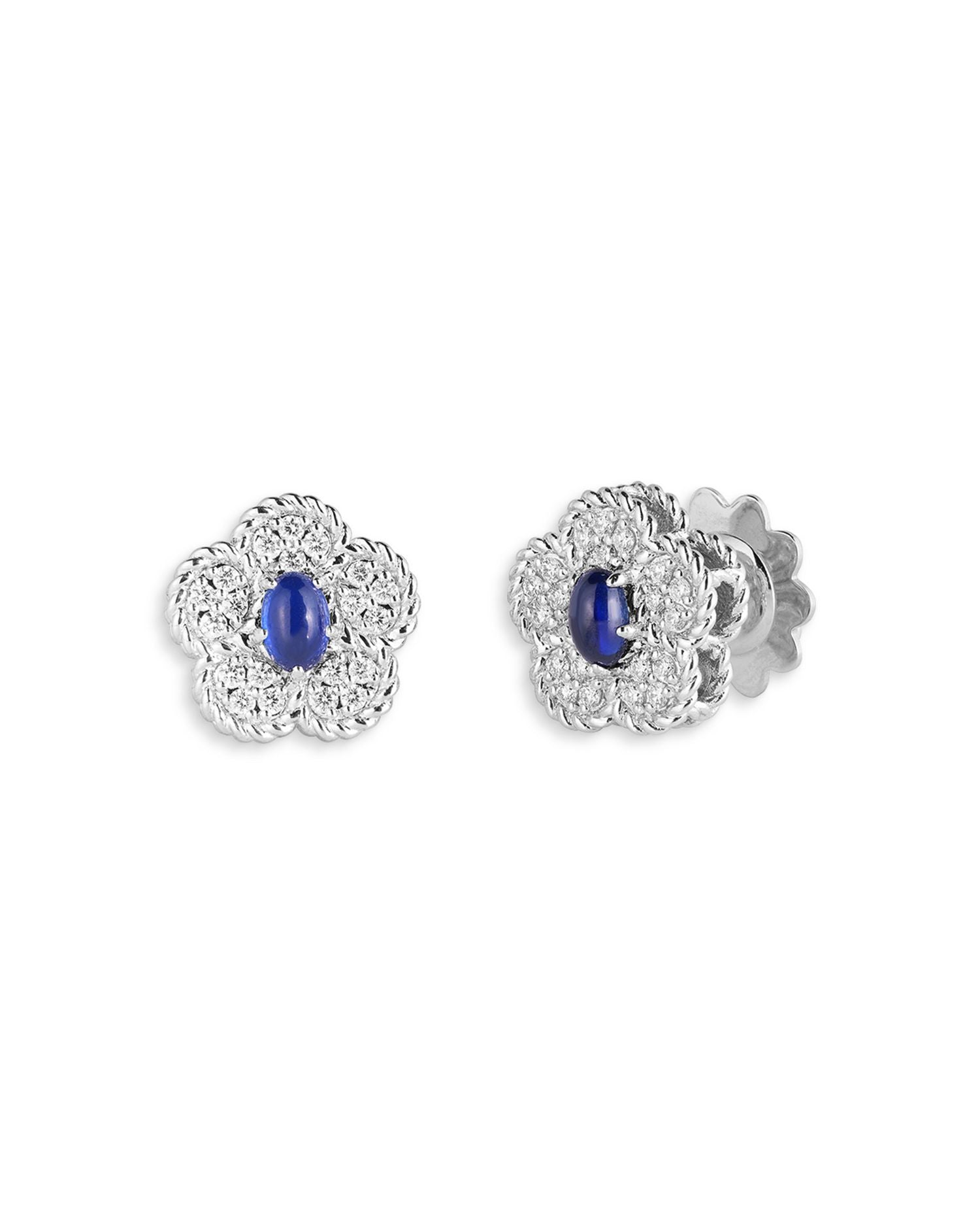 18K White Gold Daisy Blue Sapphire & Diamond Flower Stud Earrings - Exclusive