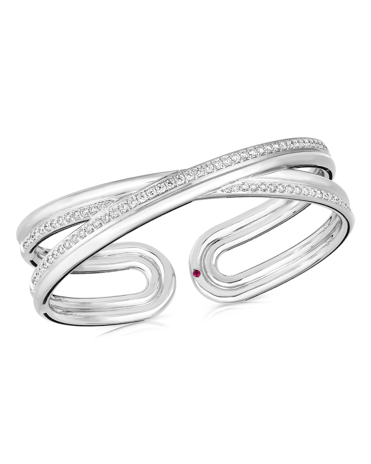 18K White Gold Cialoma Diamond Crossover Cuff Bangle Bracelet