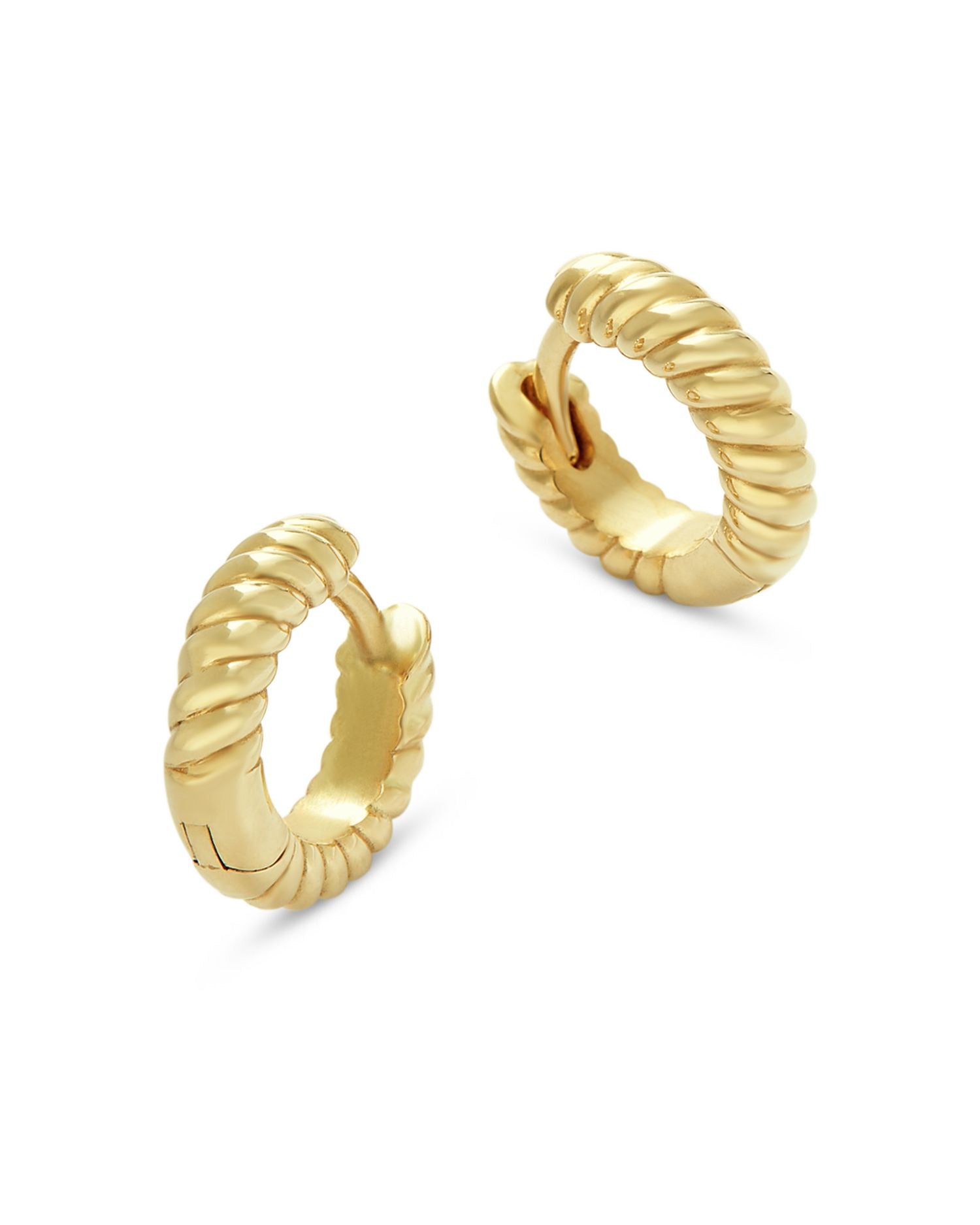 14K Yellow Gold Simple Gold Twist Extra Small Huggie Hoop Earrings