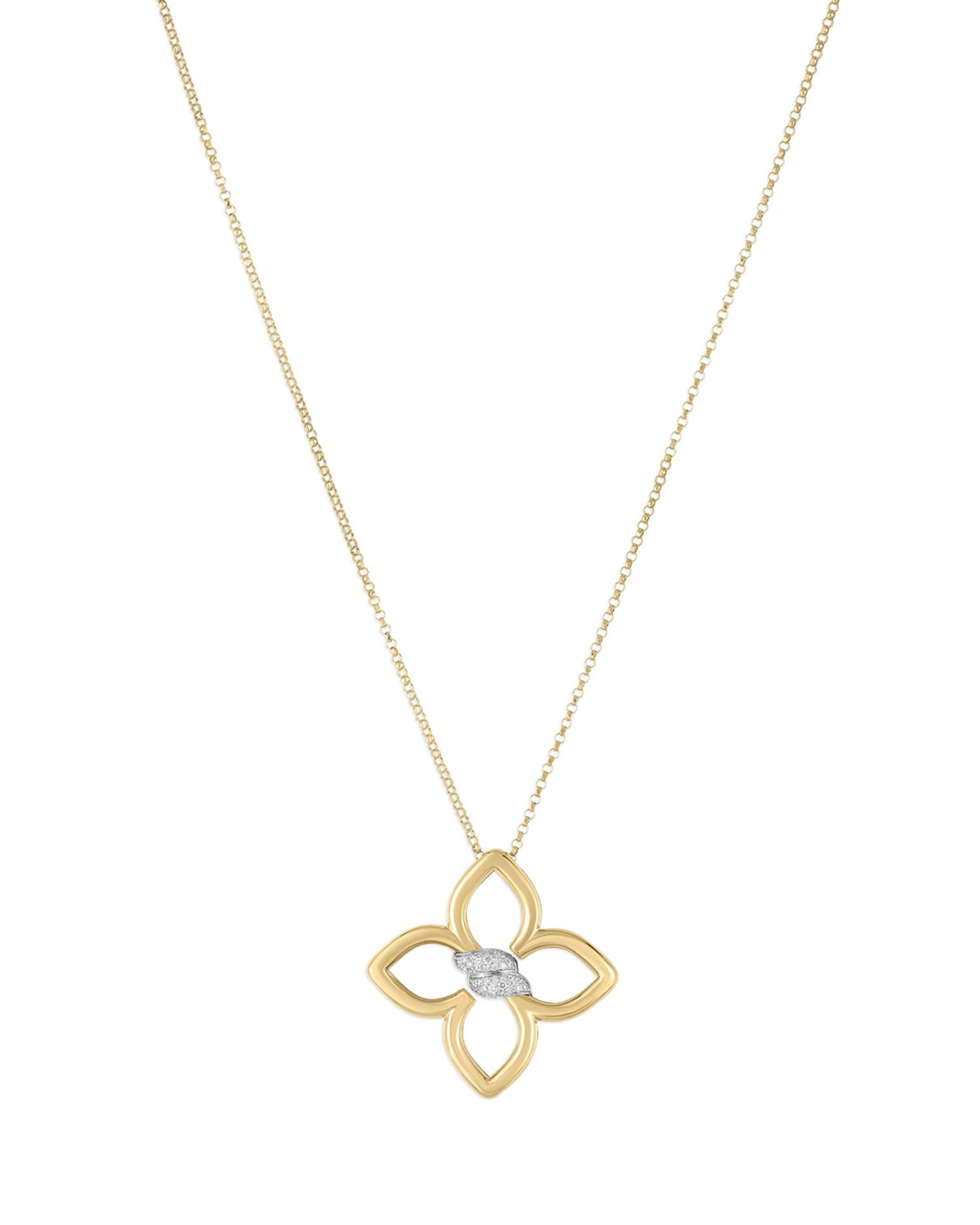 18K Yellow Gold Cialoma Diamond Flower Pendant Necklace, 17'