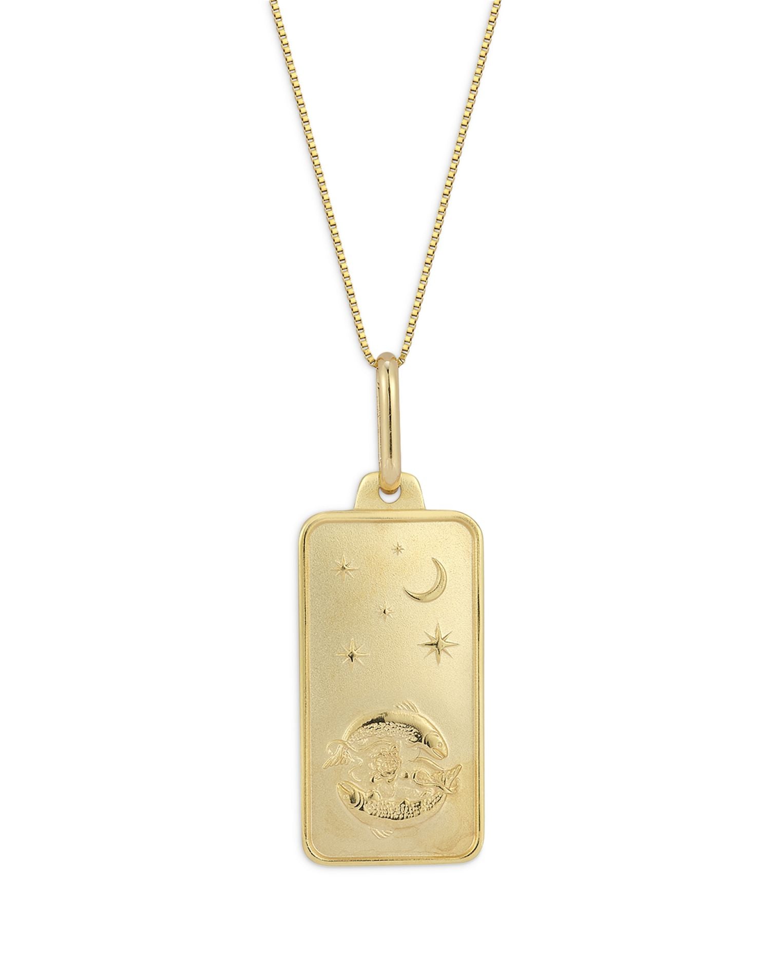 14K Yellow Gold Zodiac Dog Tag Pendant Necklace, 18'