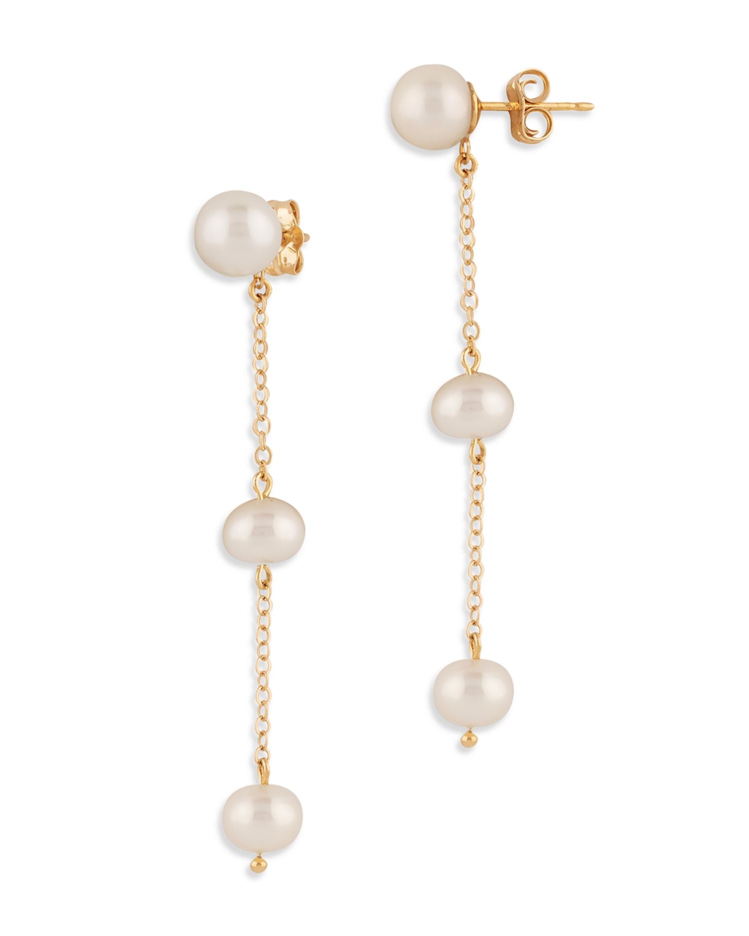 Freshwater Pearl Linear Drop Earrings in 14K Yellow Gold