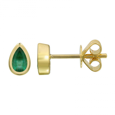 Gold Emerald Bezel Pear Stud