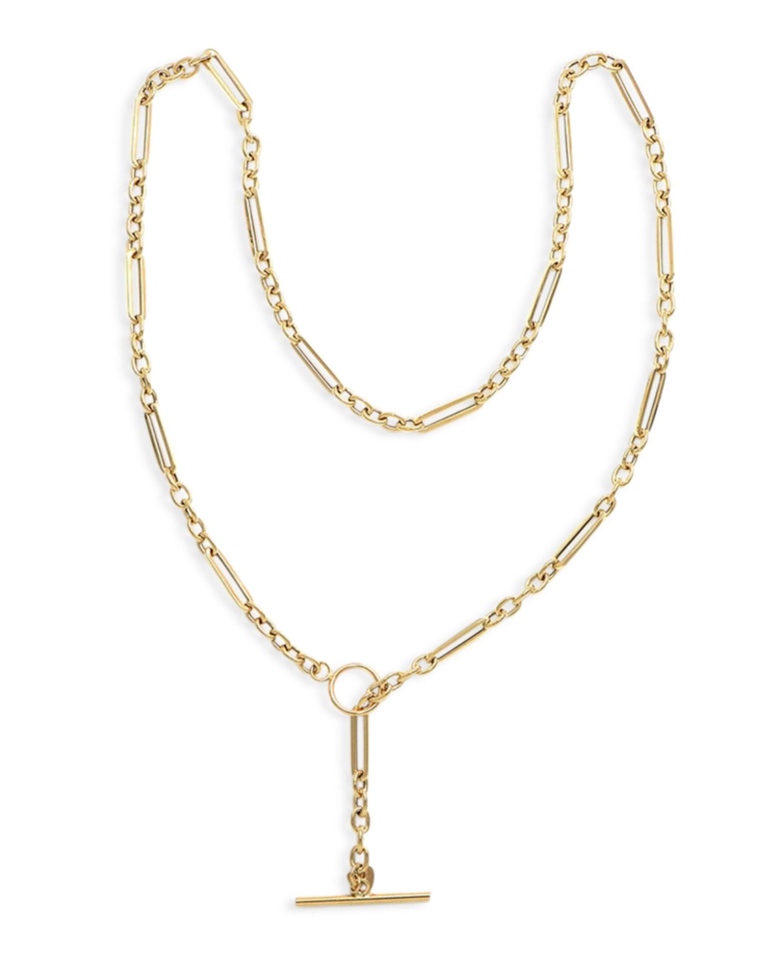14K Yellow Gold Alternate Paperclip Link Toggle Necklace, 20'