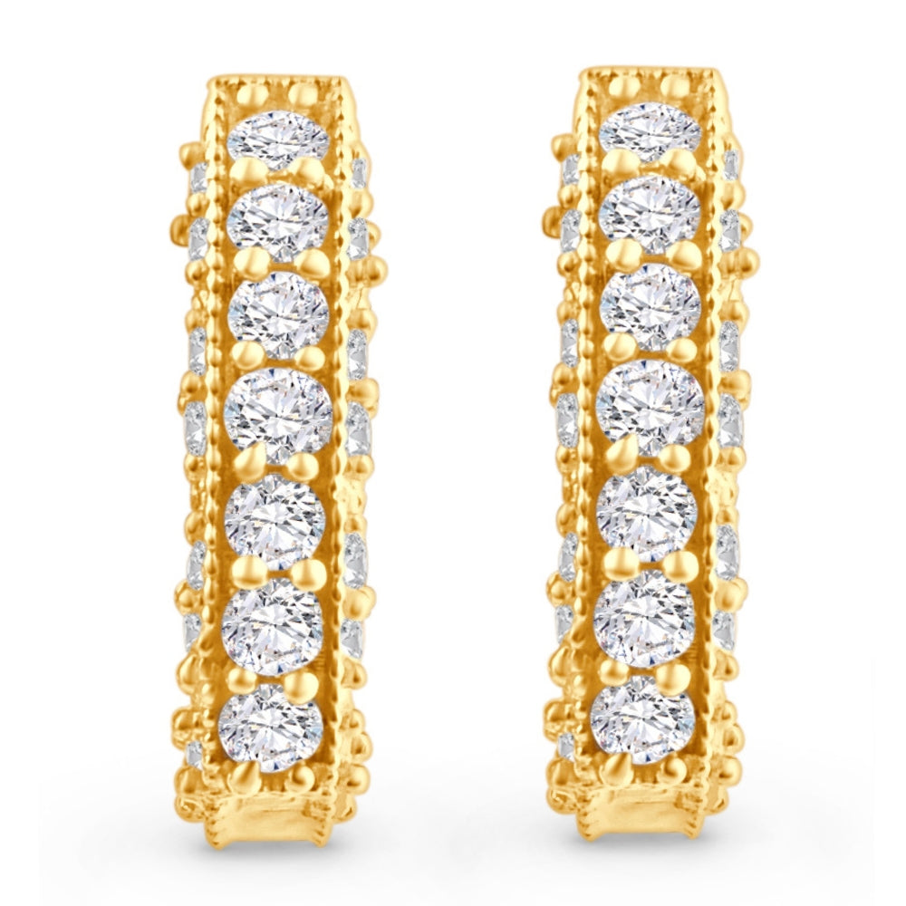 1/2ct Vintage Pave Hoops Womens Earrings 14K Yellow Gold