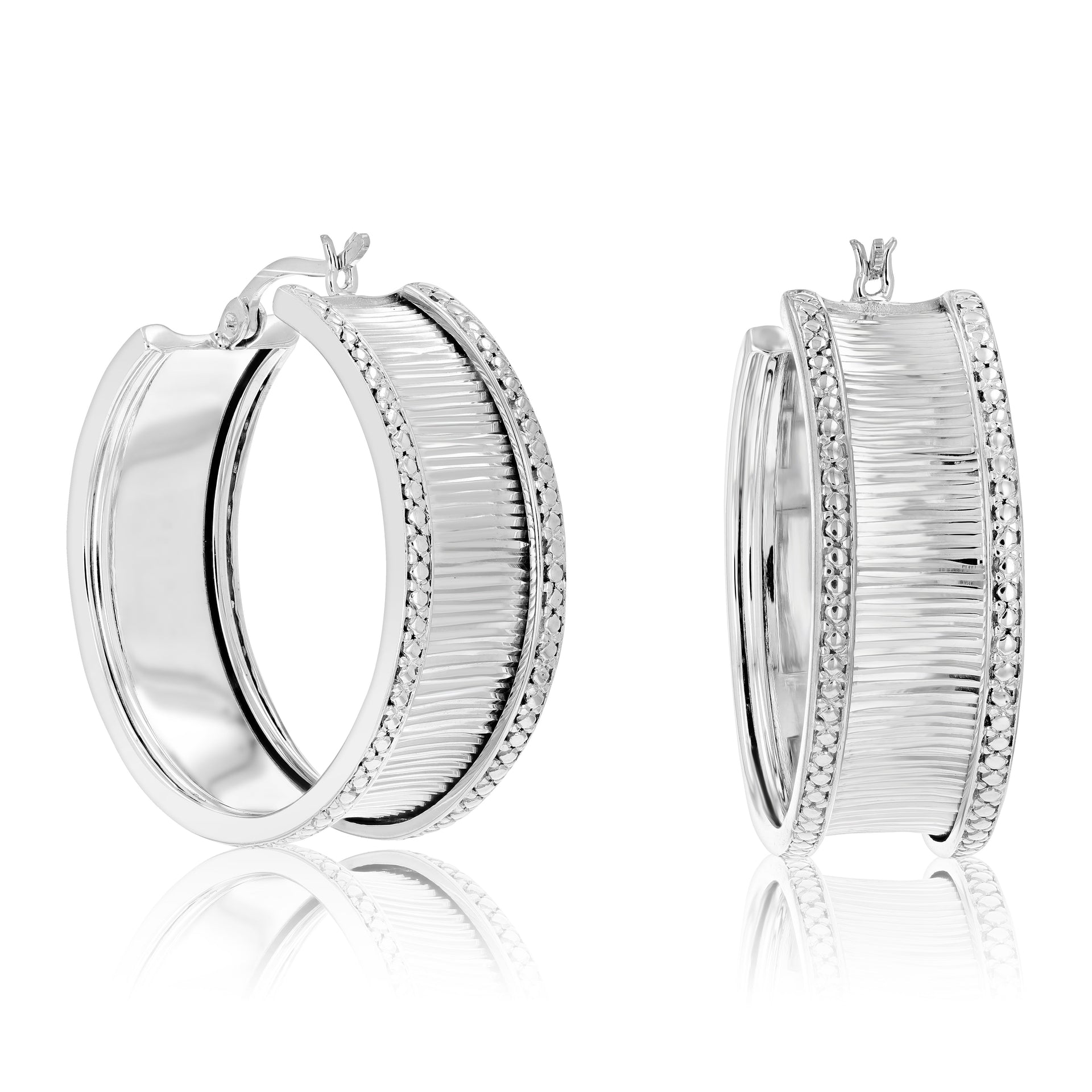 1/4 cttw Diamond Hoop Earrings .925 Sterling Silver with Rhodium Plating 1 Inch