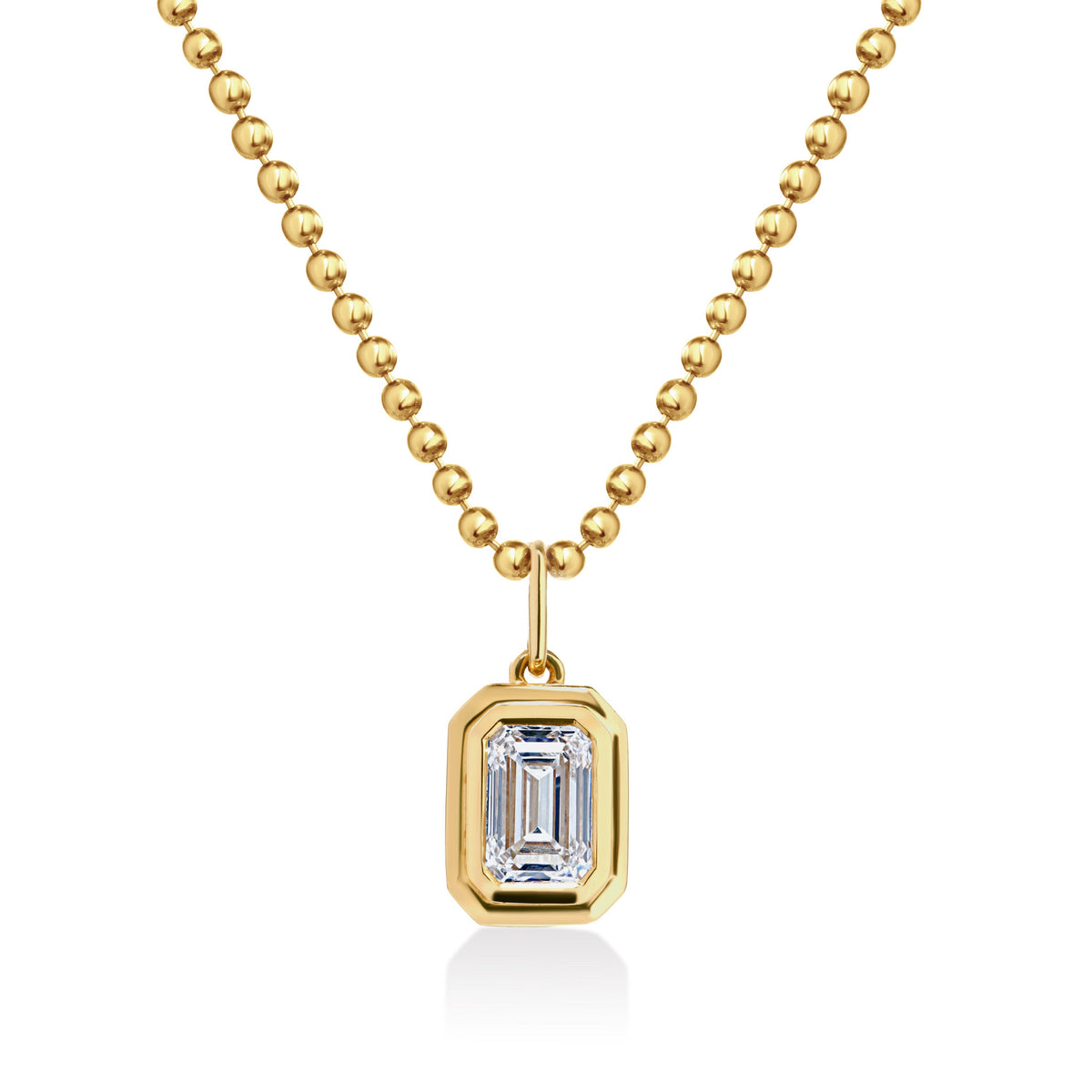 Double Bezel Emerald Cut Lab Diamond Ball Chain Necklace