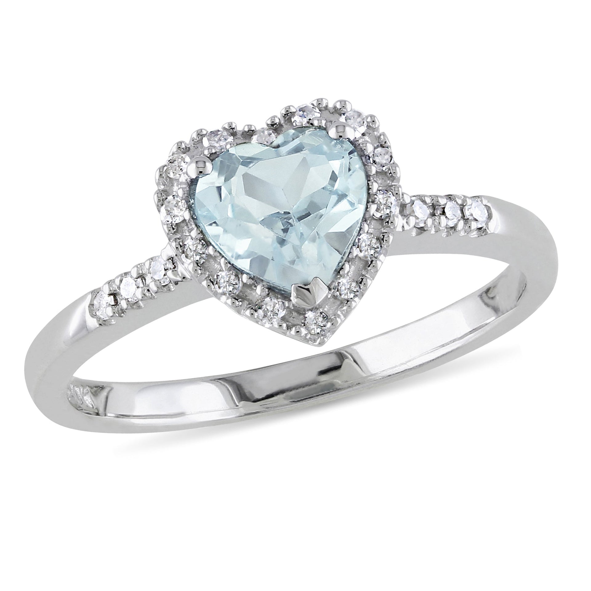Mimi & Max 1/10ct TDW Diamond and Aquamarine Heart Halo Ring in Sterling Silver