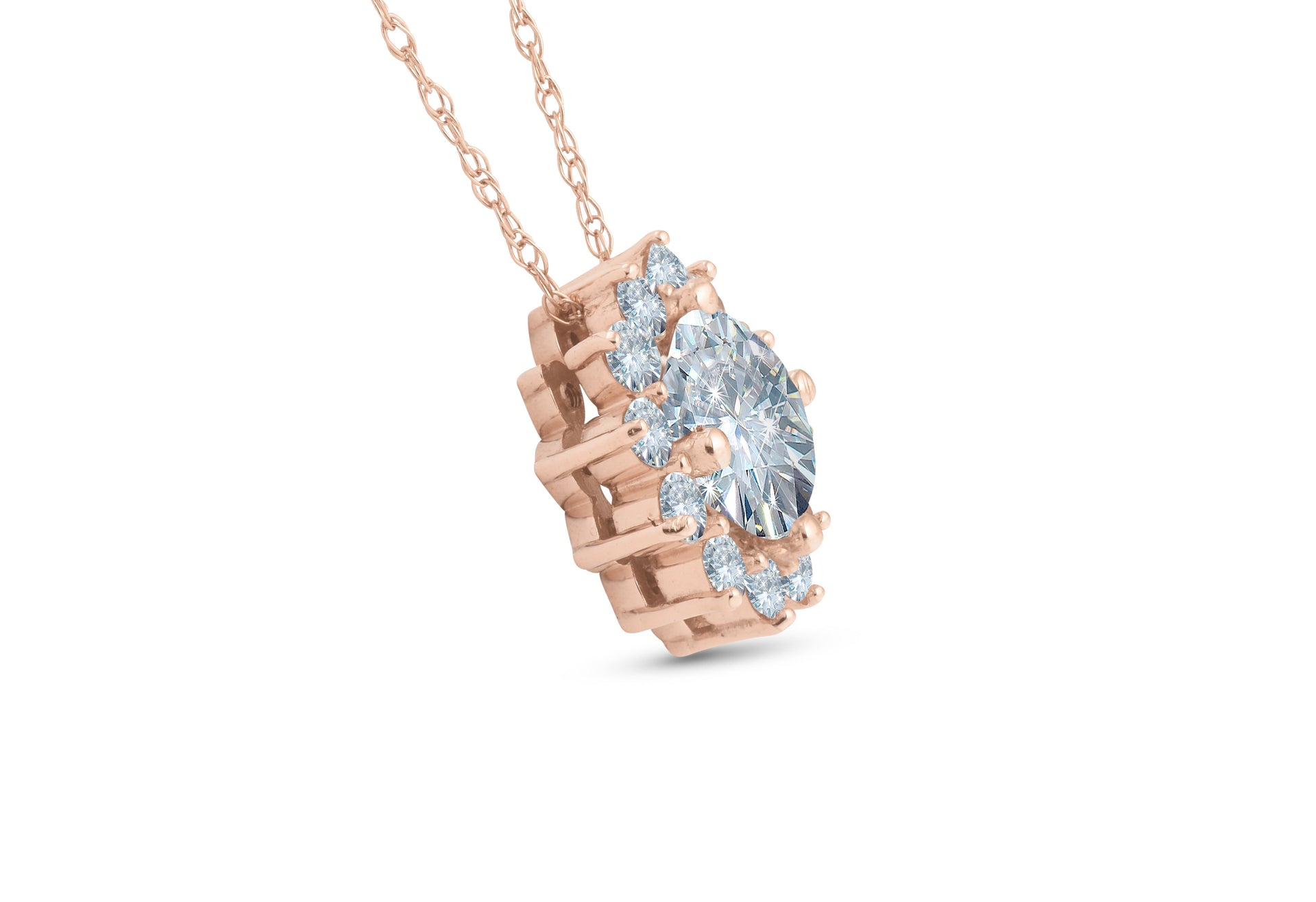 1 1/2 Ct Diamond (1ct center) Halo Pendant 14k Rose Gold Women's Necklace