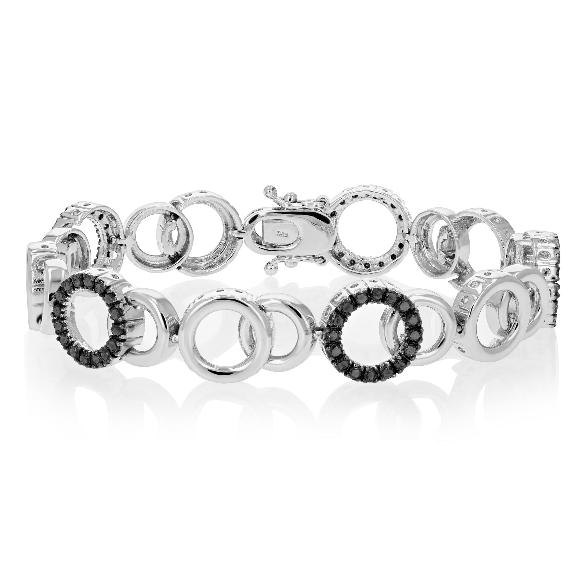2 cttw Black Diamond Tennis Bracelet .925 Sterling Silver With Rhodium Circle