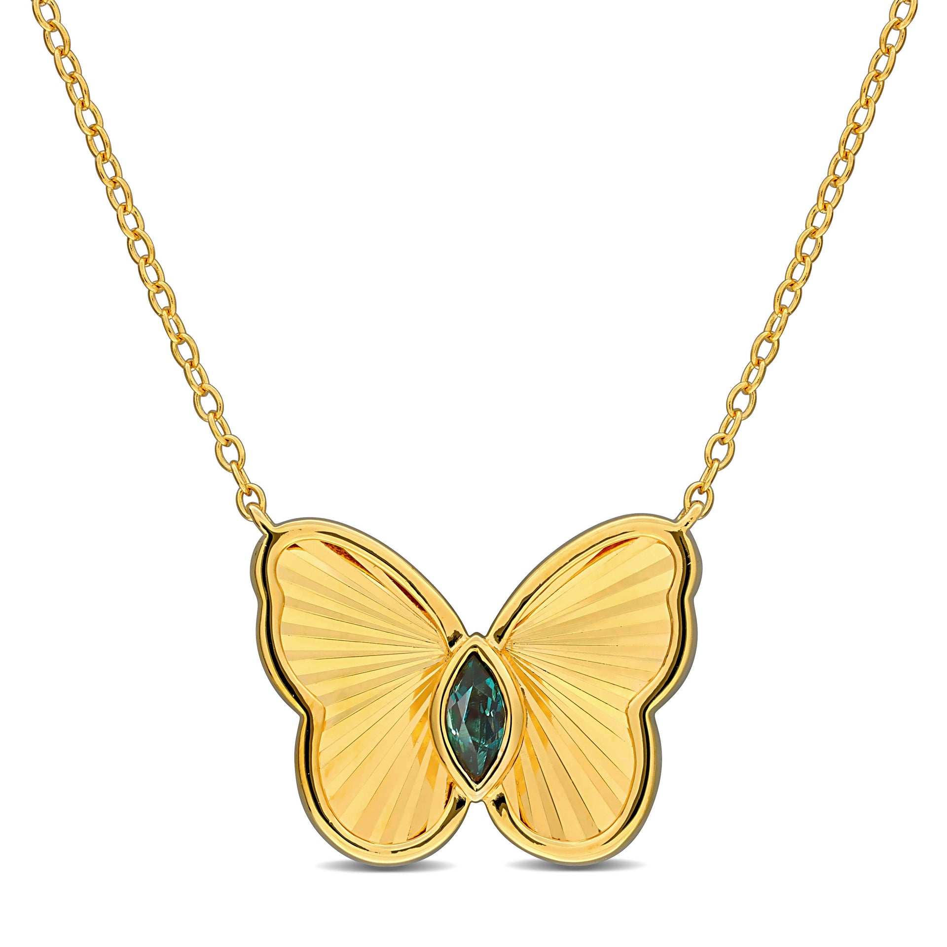 Mimi & Max 1/5ct TGW Marquise-Cut Alexandrite Butterfly Necklace Yellow Silver-17 in