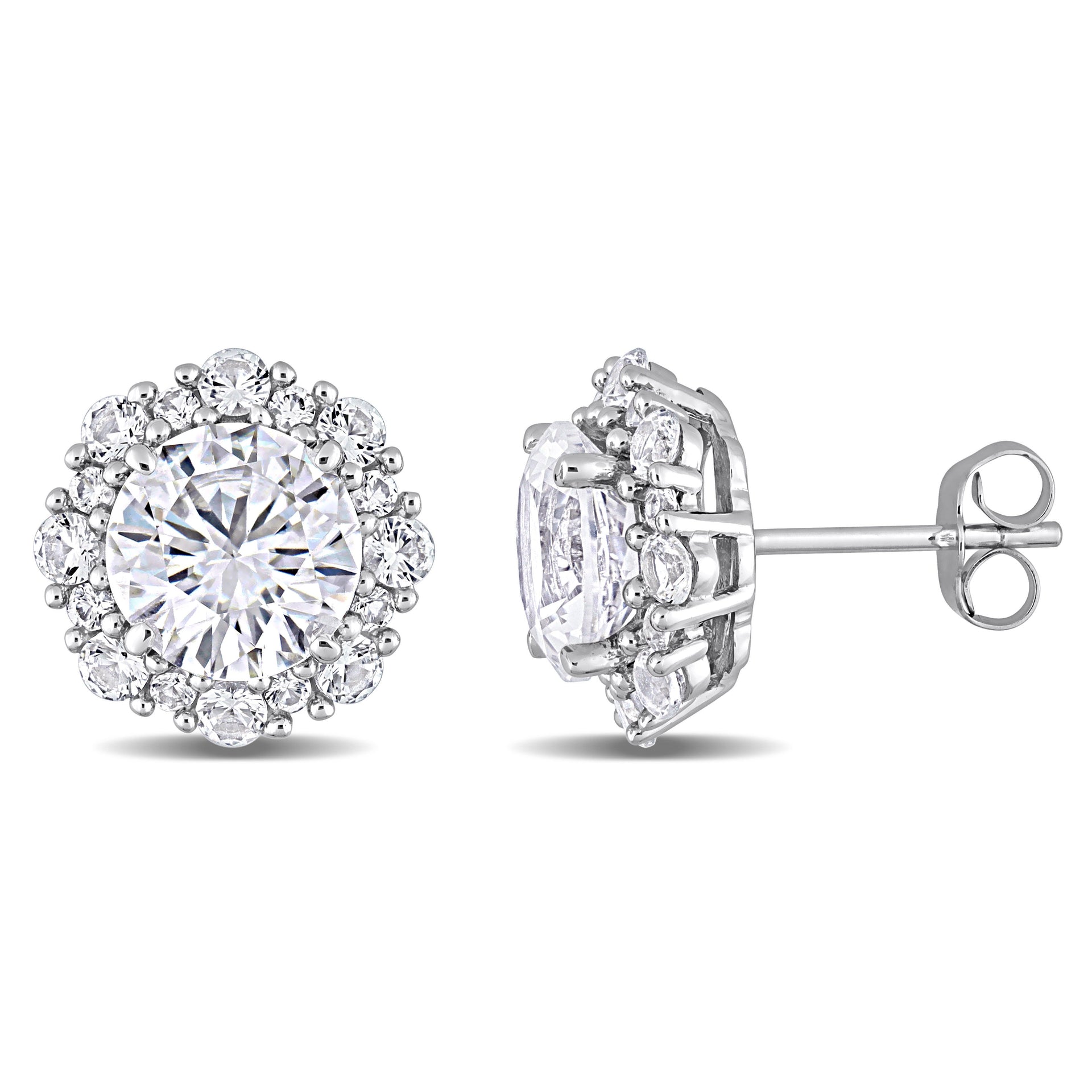 6 1/10 CT TGW Created White Sapphite Halo Earrings in 10k White Gold
