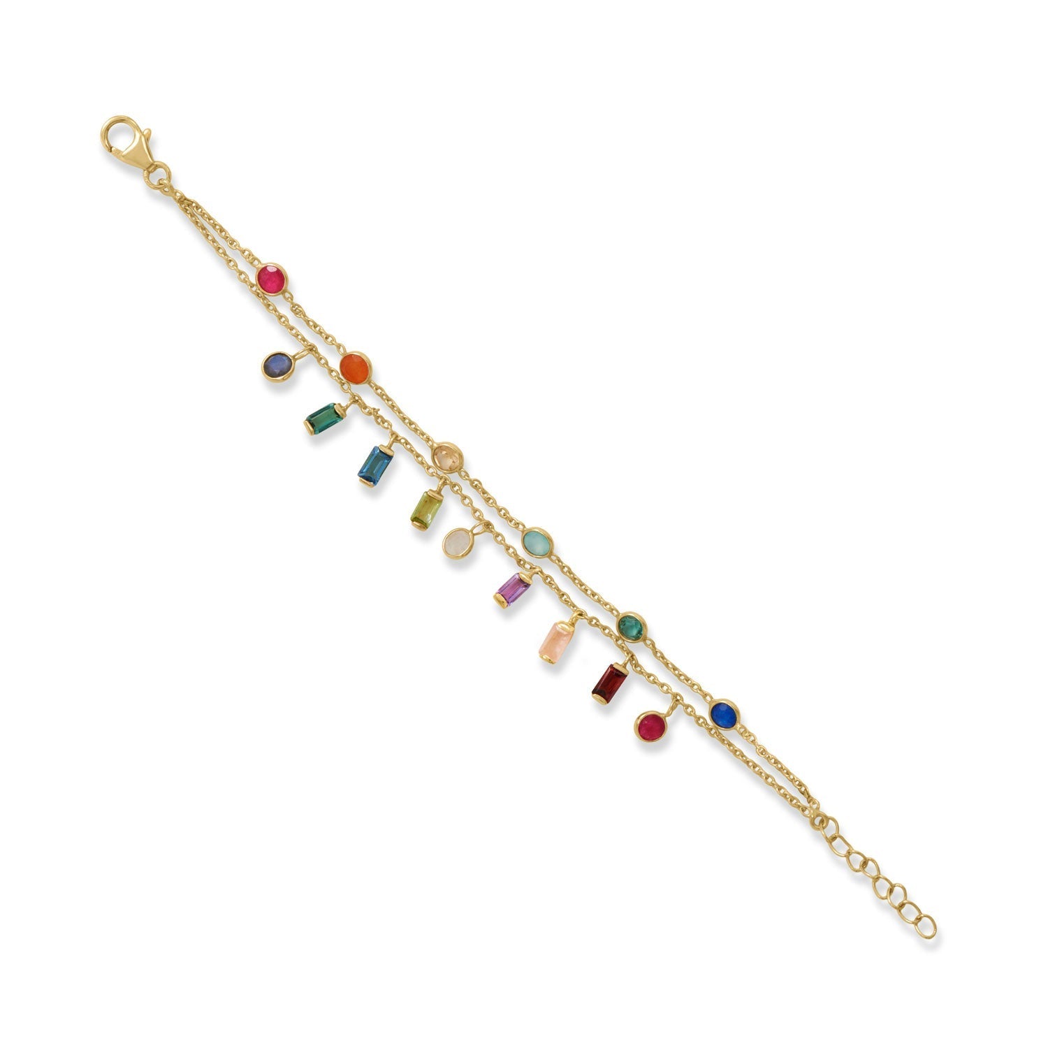 18K Gold Multi Shape Gemstone Charm Bracelet