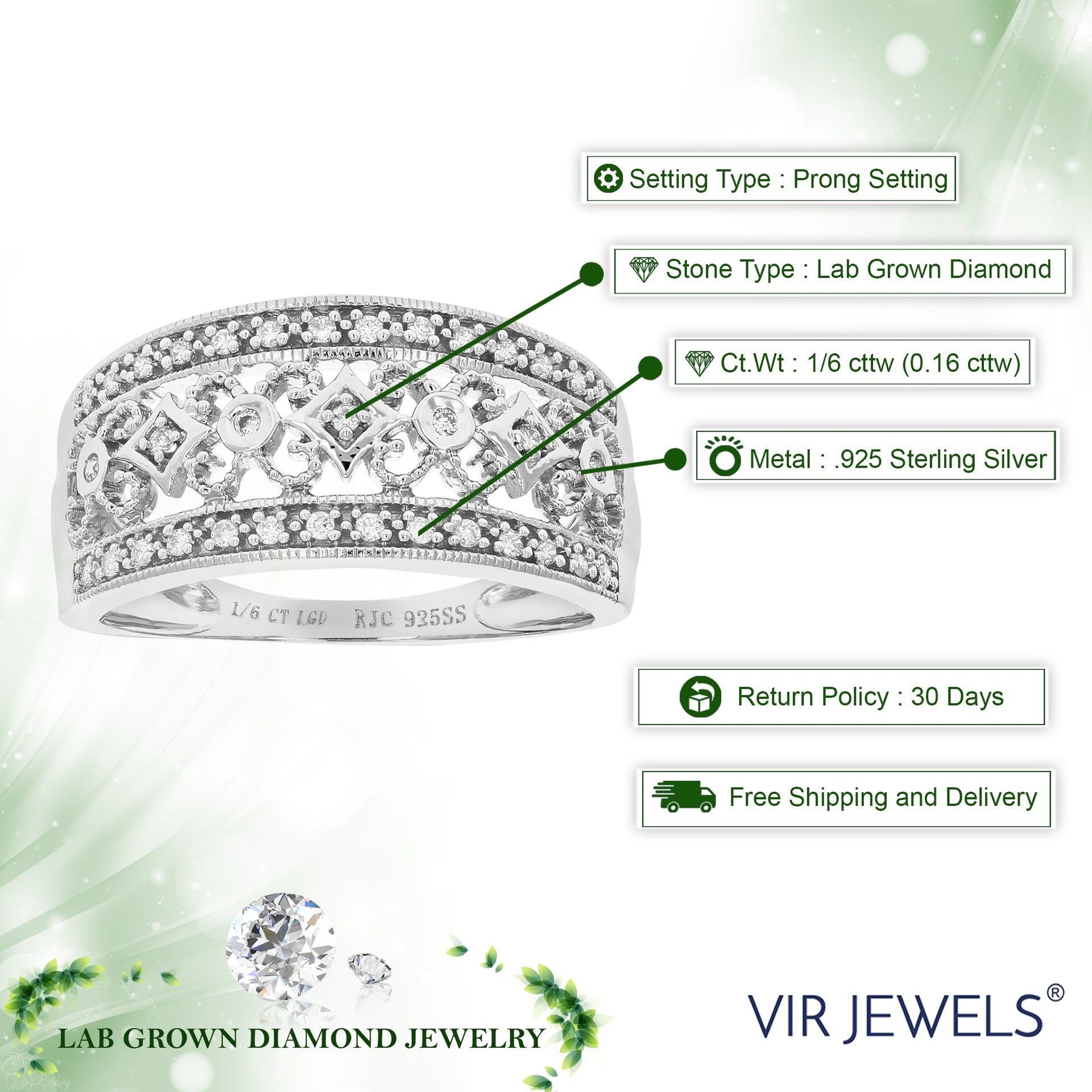 1/6 cttw Round Cut Lab Grown Diamond Wedding Band 35 Stones .925 Sterling Silver Prong Set