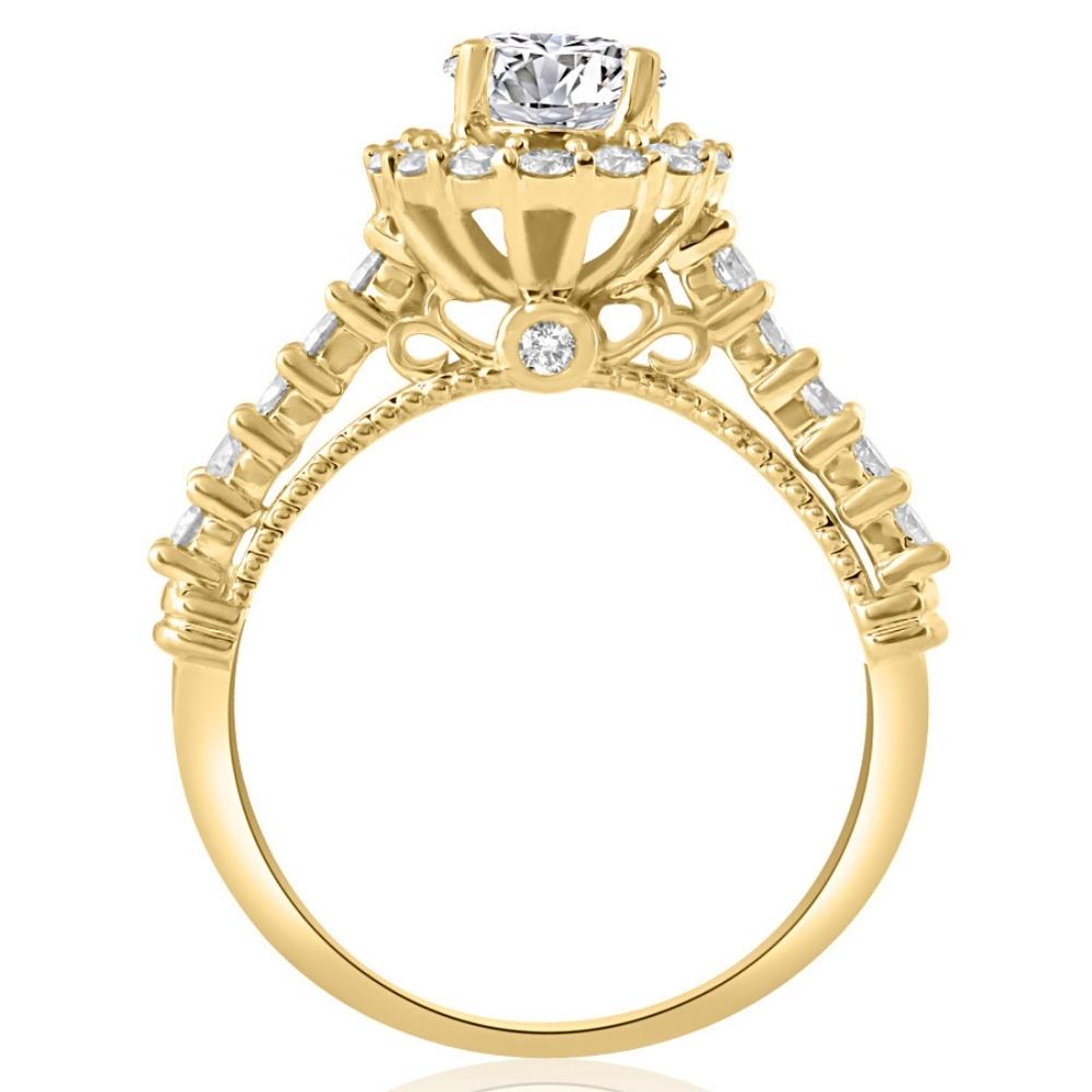 1 3/4 ct Halo Diamond Engagement Ring in White or Yellow Gold