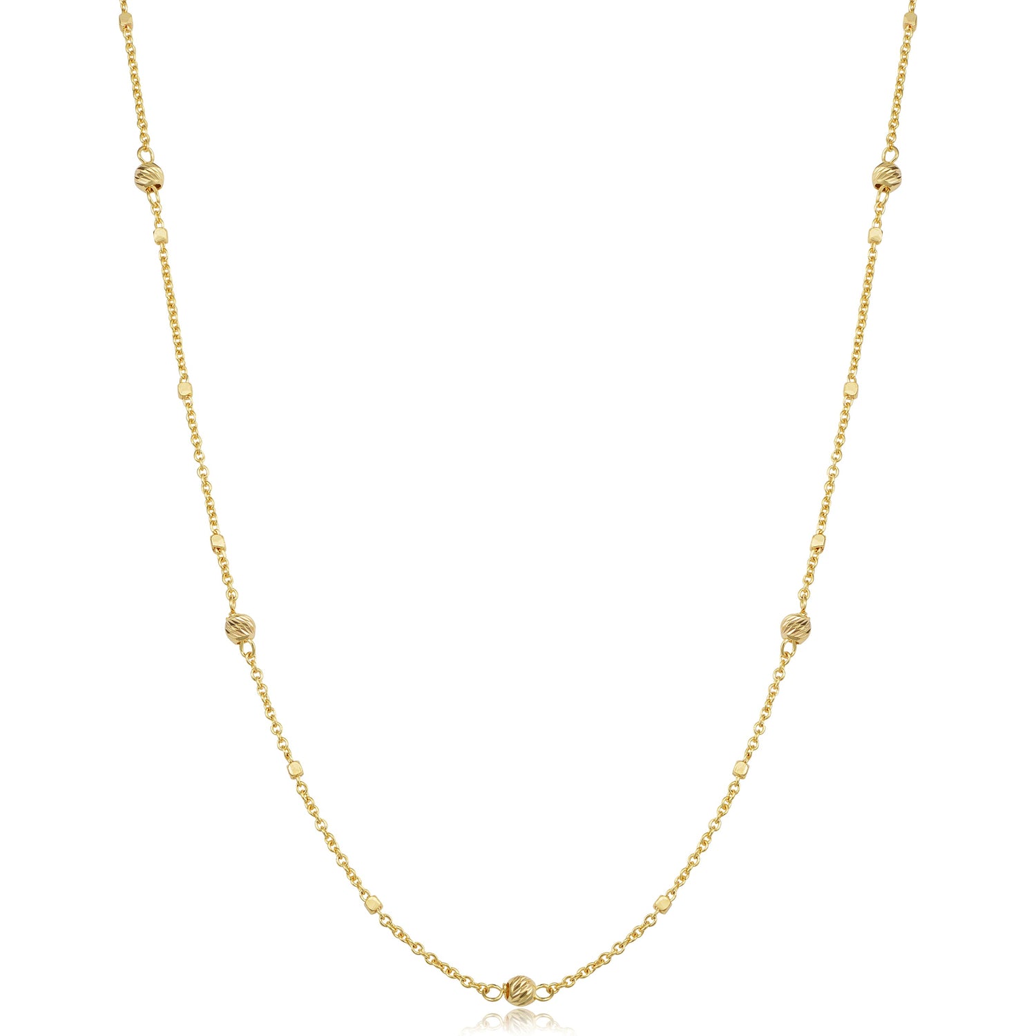 14k Yellow Gold Cube And Bead Station Necklace (18 inch)