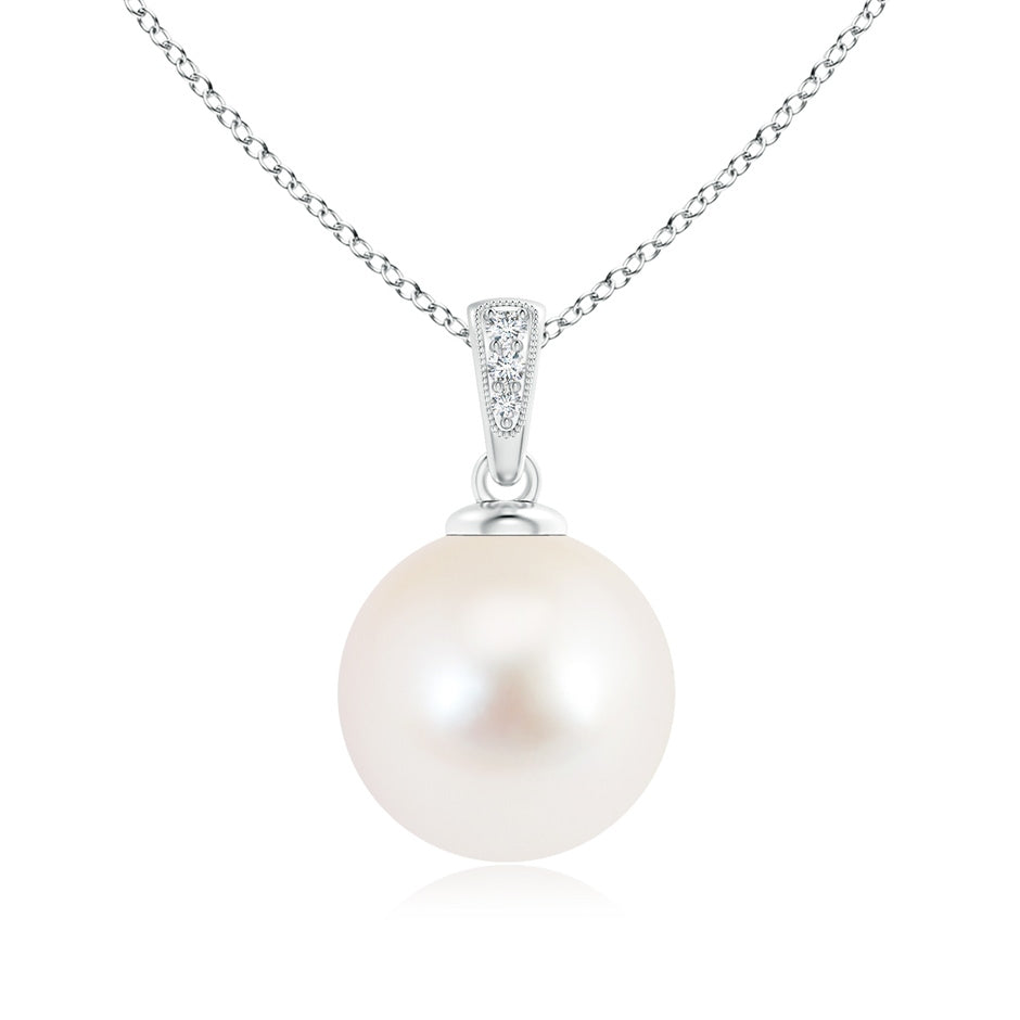 Solitaire Freshwater Pearl Pendant with Diamonds