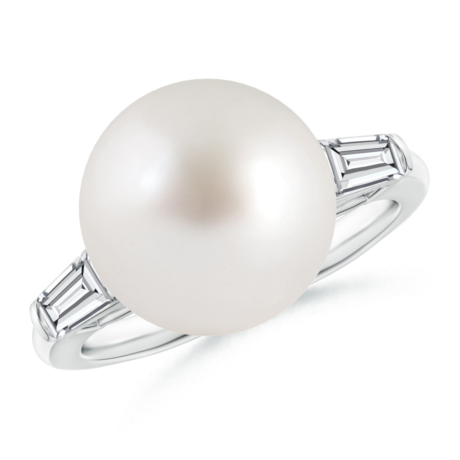 South Sea Pearl Ring with Baguette Diamonds