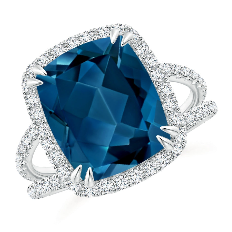 Vintage Style Double Claw-Set London Blue Topaz Split Shank Halo Ring