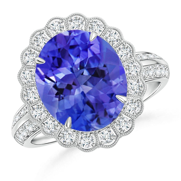 Tanzanite Cocktail Ring with Diamond Floral Halo