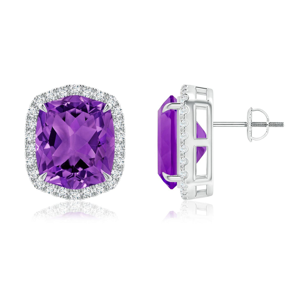 10.68 CTW Rectangular Cushion Amethyst Halo Stud Earrings in Platinum