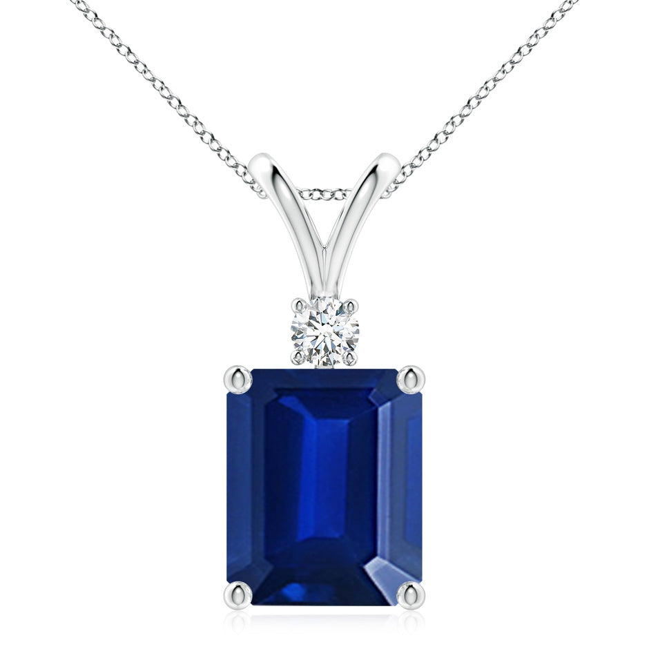 Emerald-Cut Lab-Grown Blue Sapphire Solitaire Pendant with Diamond