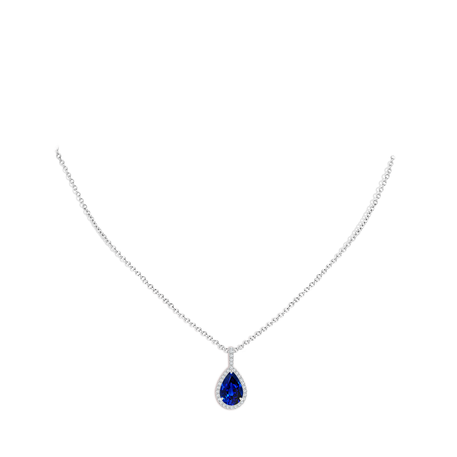 Lab-Grown Blue Sapphire Teardrop Pendant with Lab Diamond Halo
