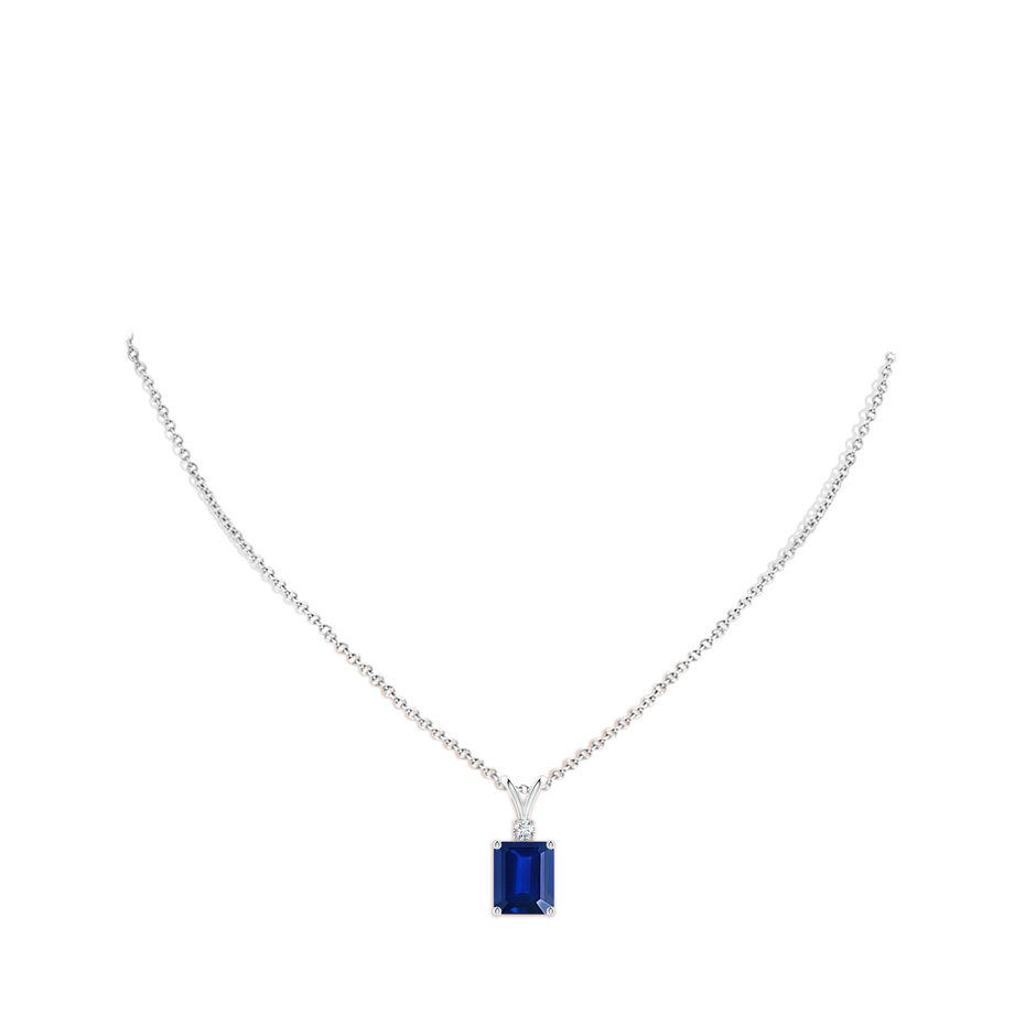 Emerald-Cut Lab-Grown Blue Sapphire Solitaire Pendant with Diamond