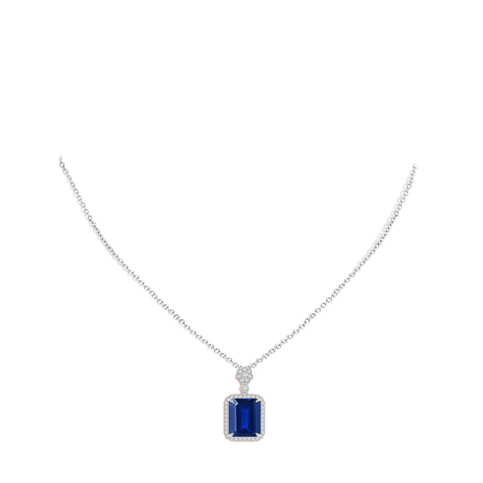 Lab-Grown Emerald cut Blue Sapphire Pendant with Floral Bale