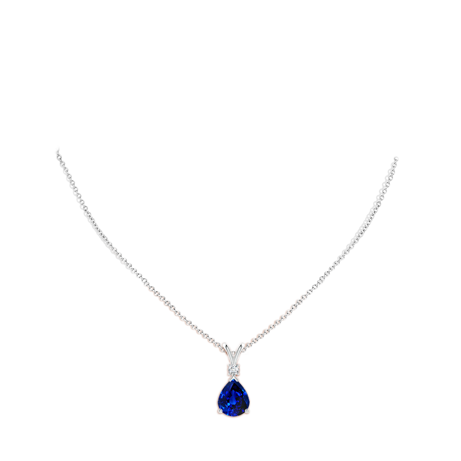 Prong-Set Lab-Grown Blue Sapphire Teardrop V-Bale Pendant with Diamond
