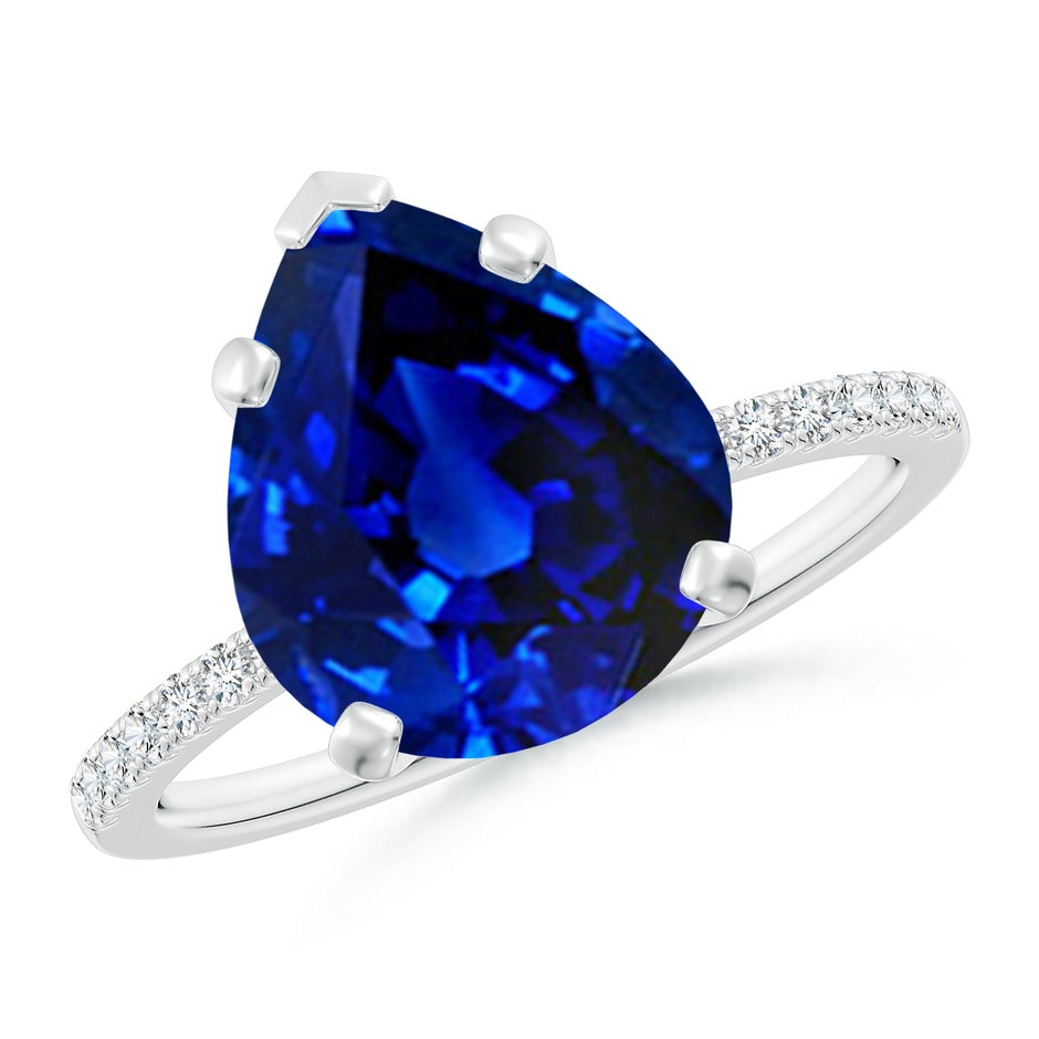 Lab-Grown Peg Head Pear Blue Sapphire Classic Engagement Ring