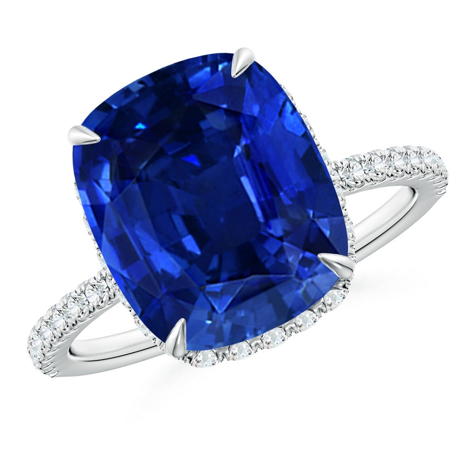Lab-Grown Thin Shank Cushion Sapphire Ring with Lab Diamond Accents